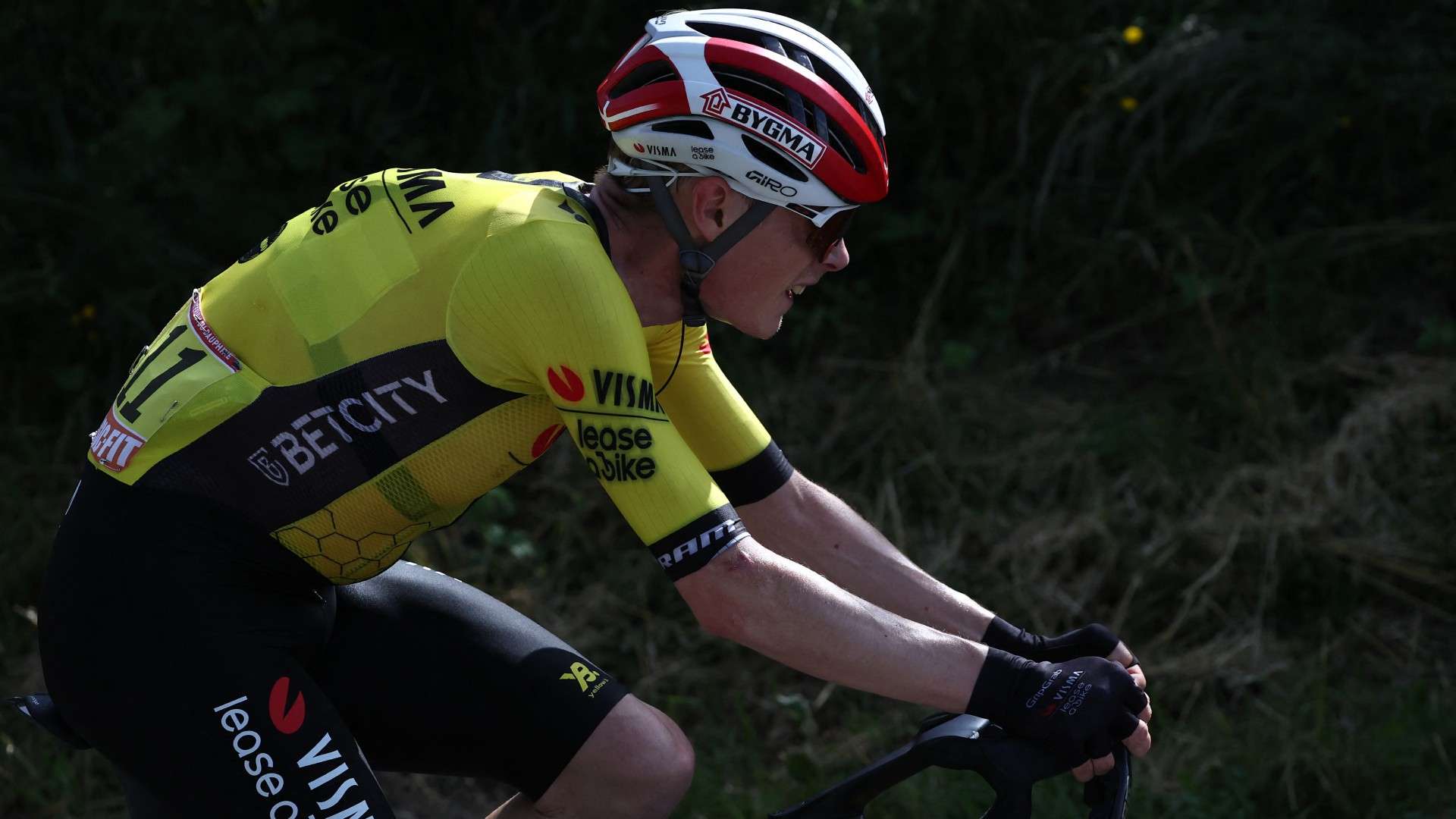 Bike's Danish rider Jonas Vingegaard cycles