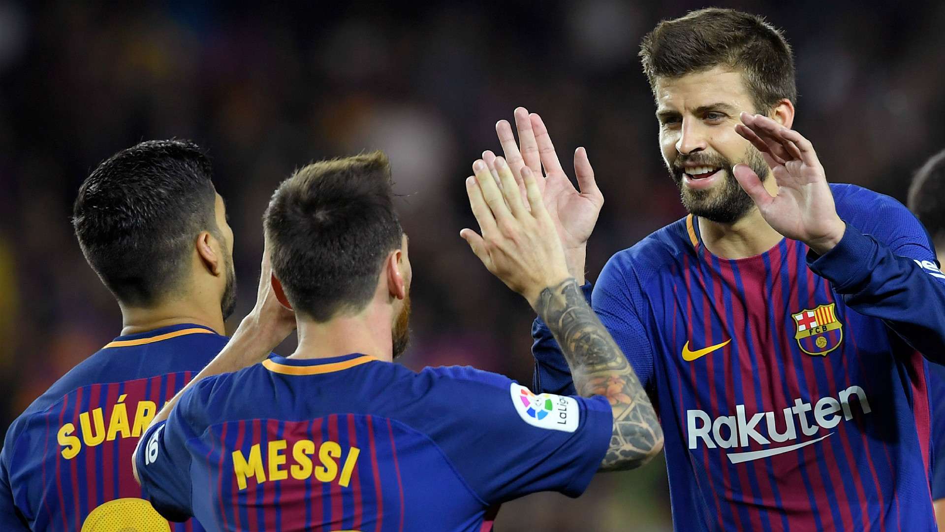 Suarez Messi Pique Barcelona Espanyol La Liga