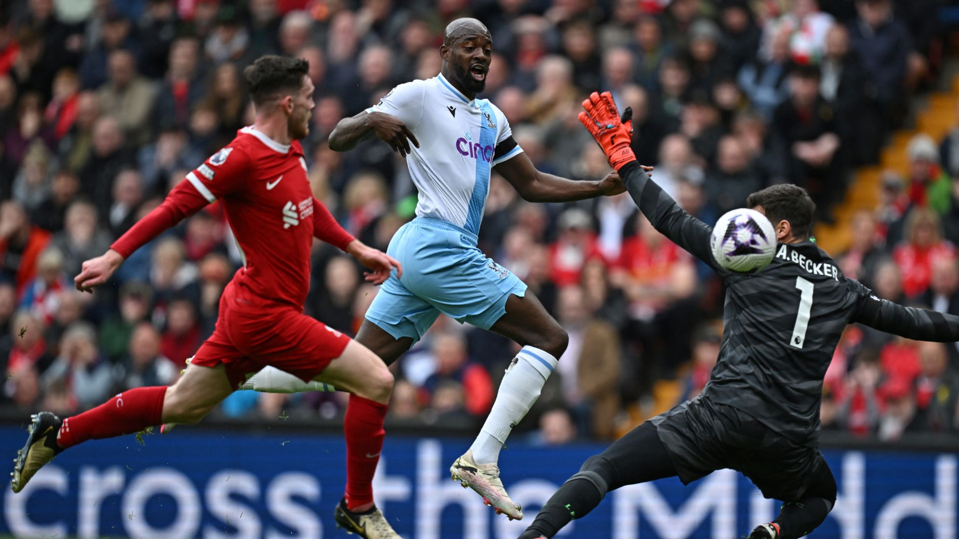 Liverpool's Andy Robertson makes goal-line clearance to deny Crystal Palace's Jean-Philippe Mateta