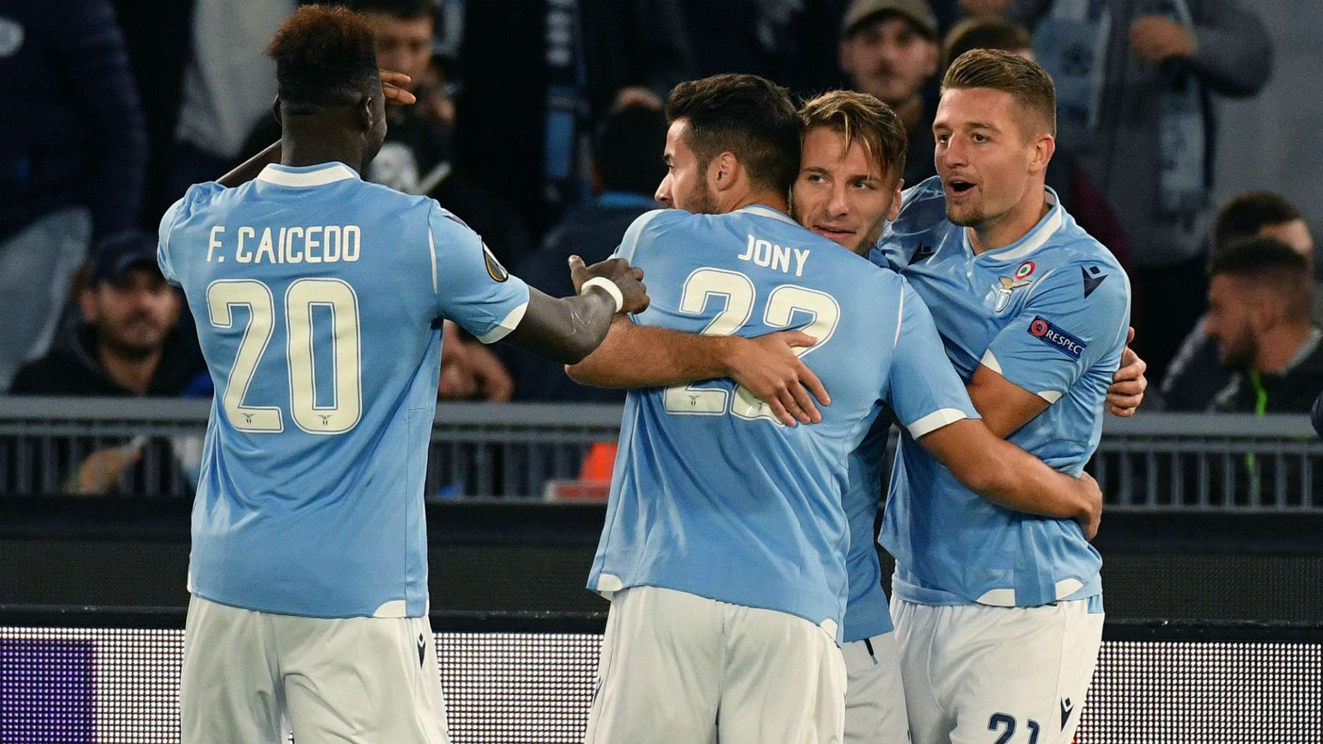 Lazio celebrates goal against Celtic