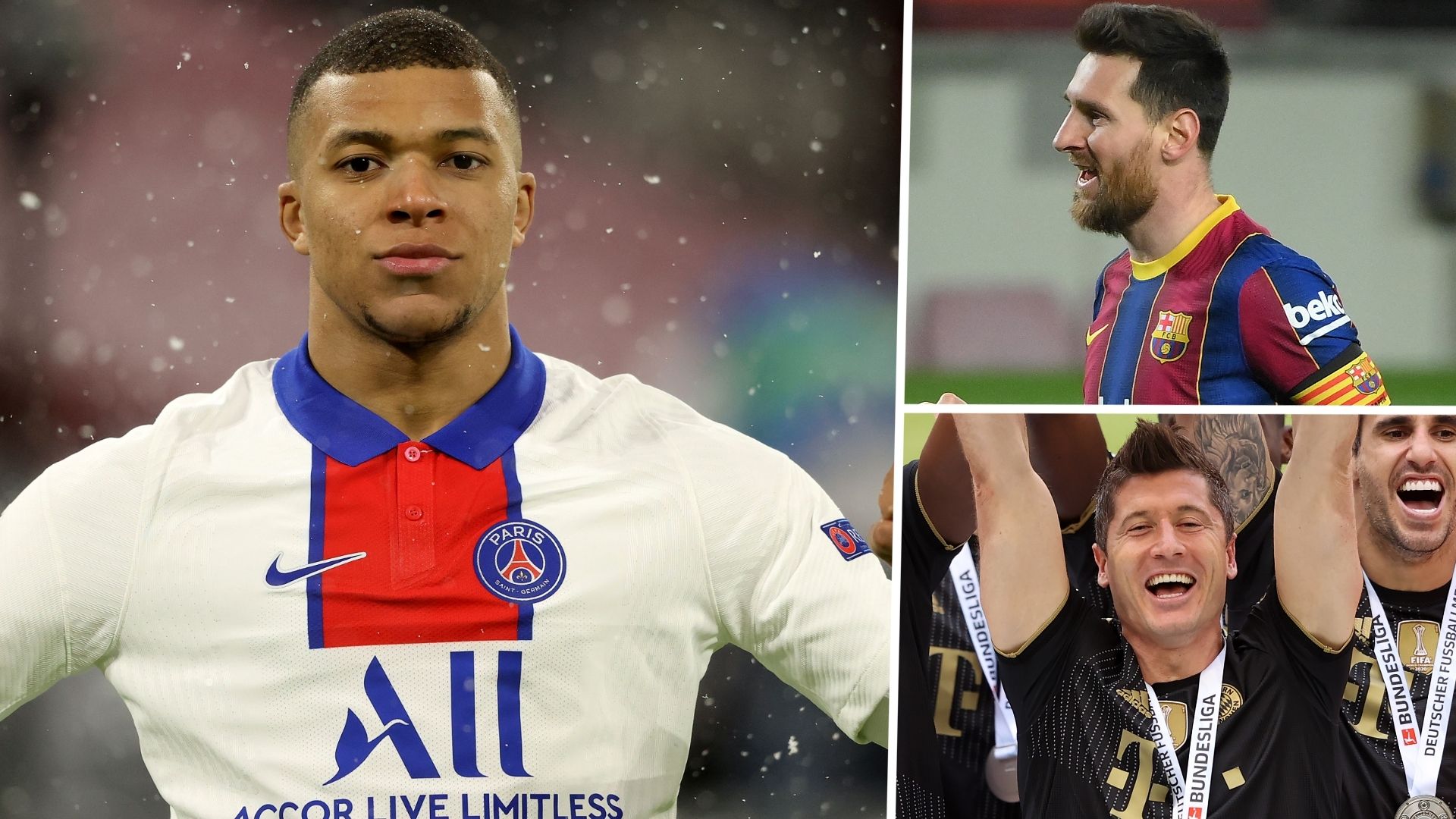 Kylian Mbappe Lionel Messi Robert Lewandowski GFX