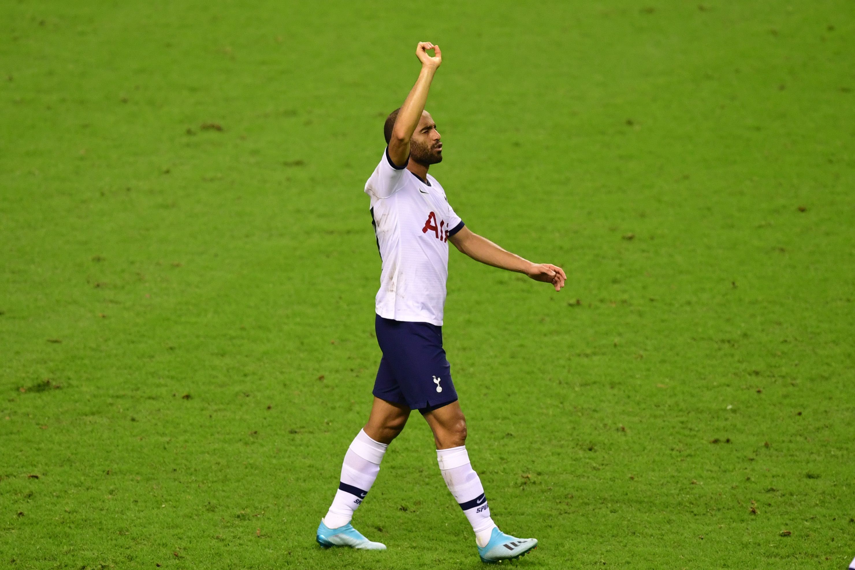 Lucas Moura comemora gol do Tottenham contra o Manchester United