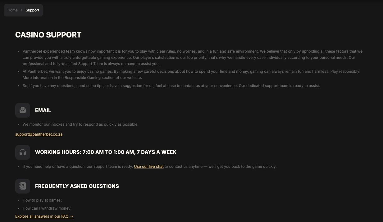PantherBet Customer Support
