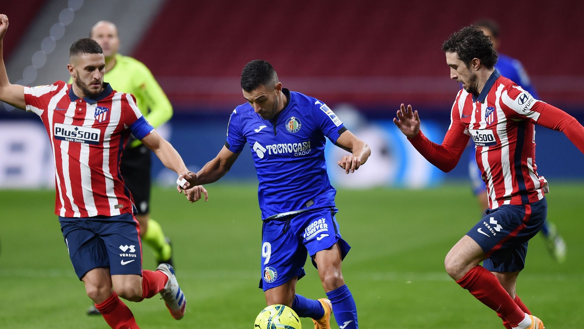 Vrsaljko, Koke y Ángel, en el Atlético de Madrid vs. Getafe