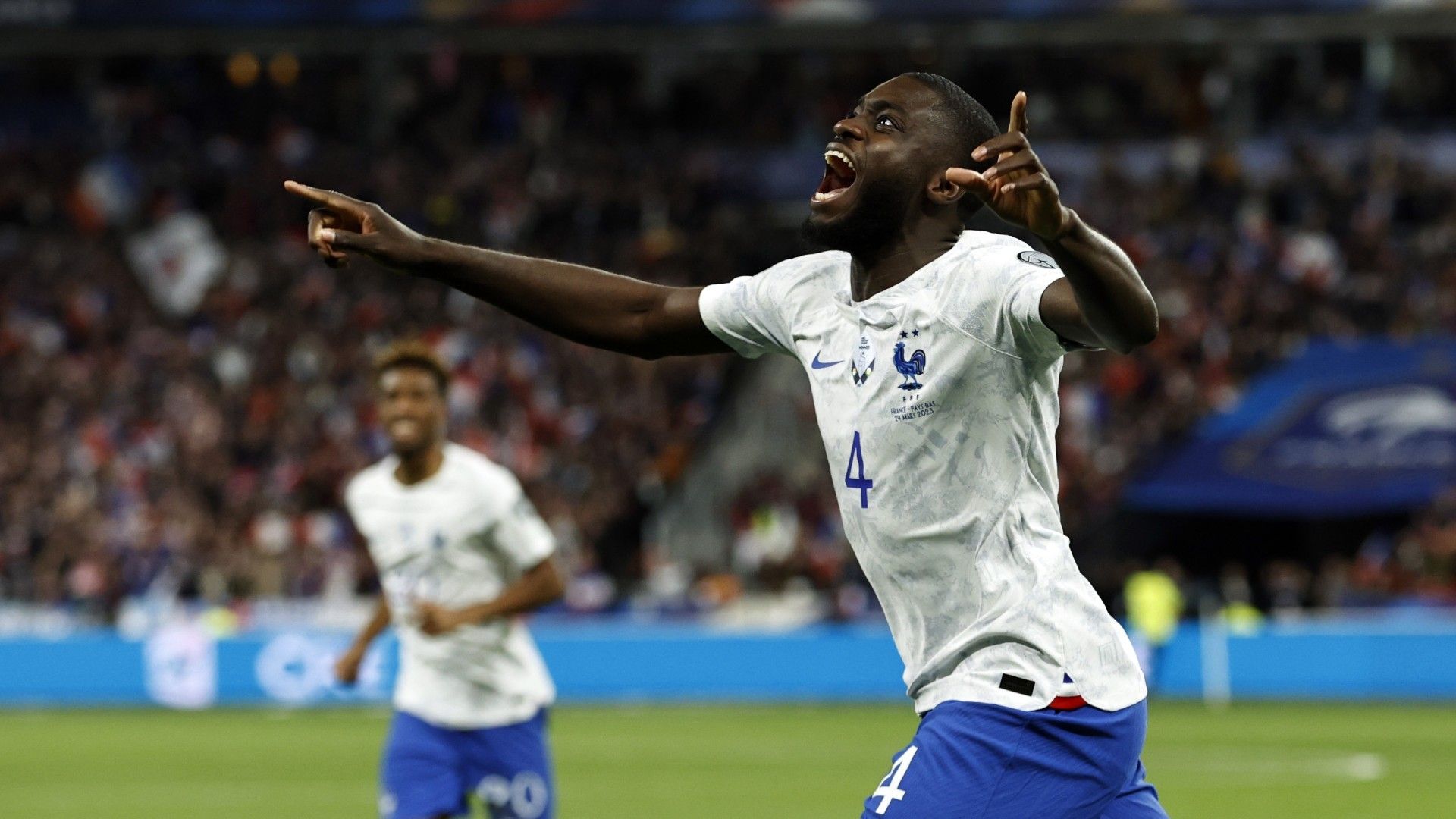 Upamecano celebrates France vs Netherlands