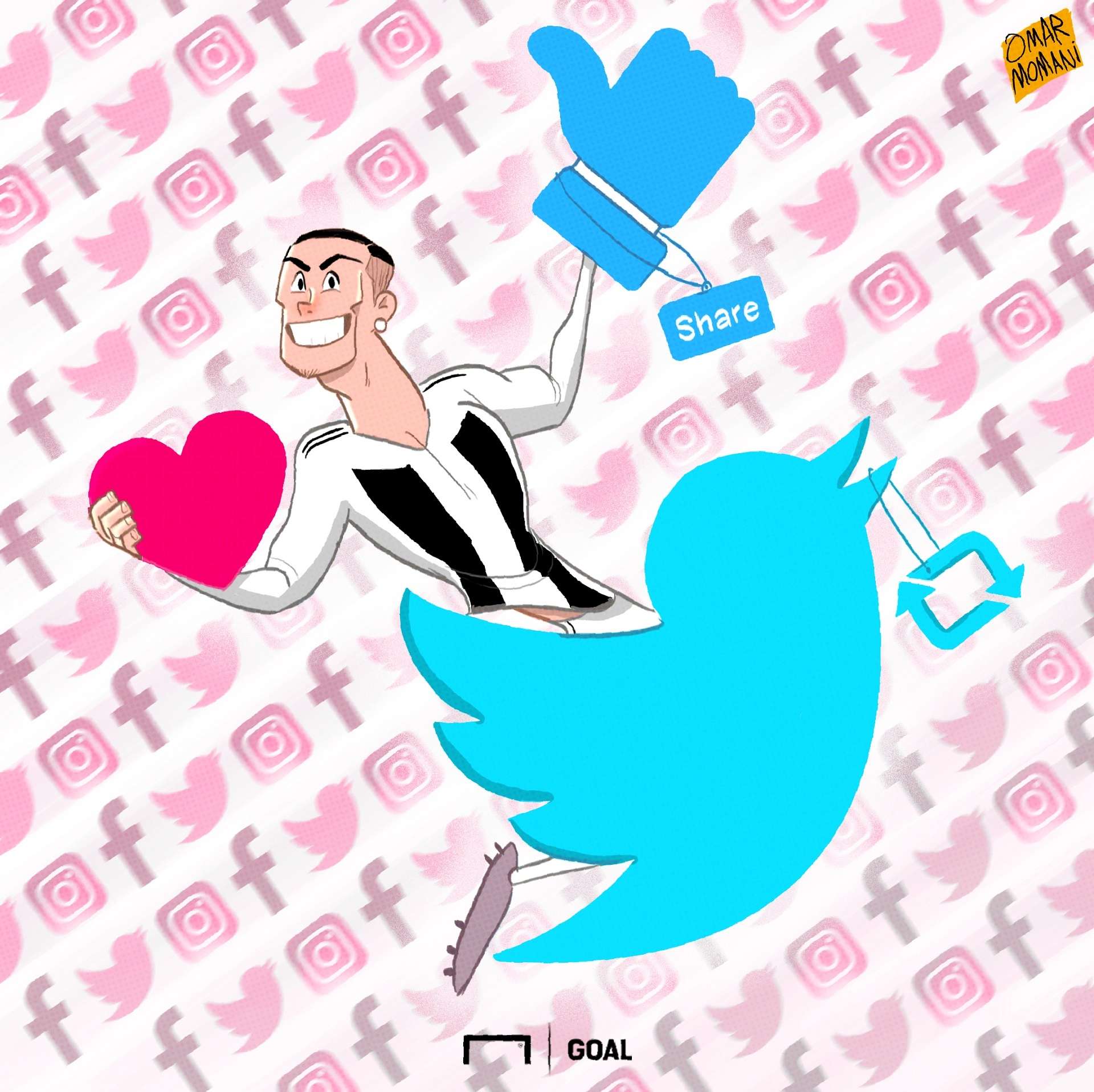 Cartoon Ronaldo and Social Media