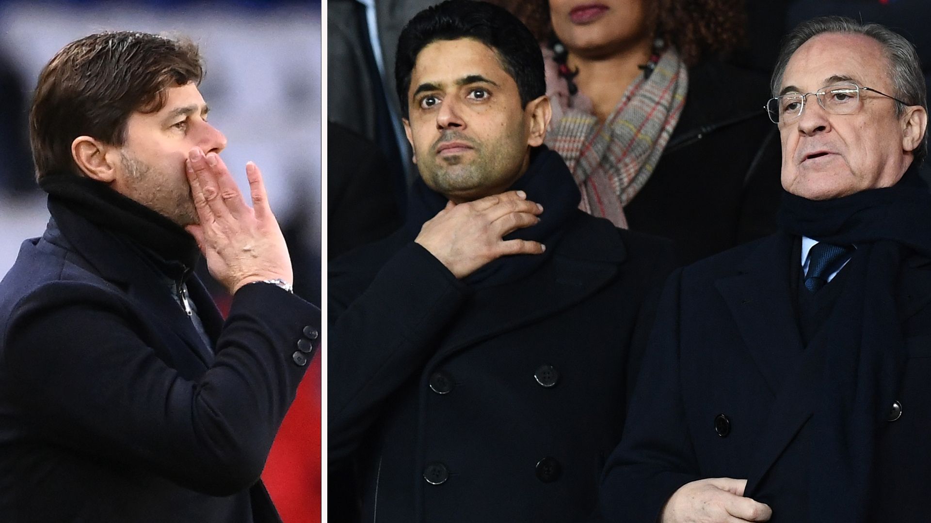 Pochettino, Al-Khelaifi y Florentino Pérez, PSG y Real Madrid