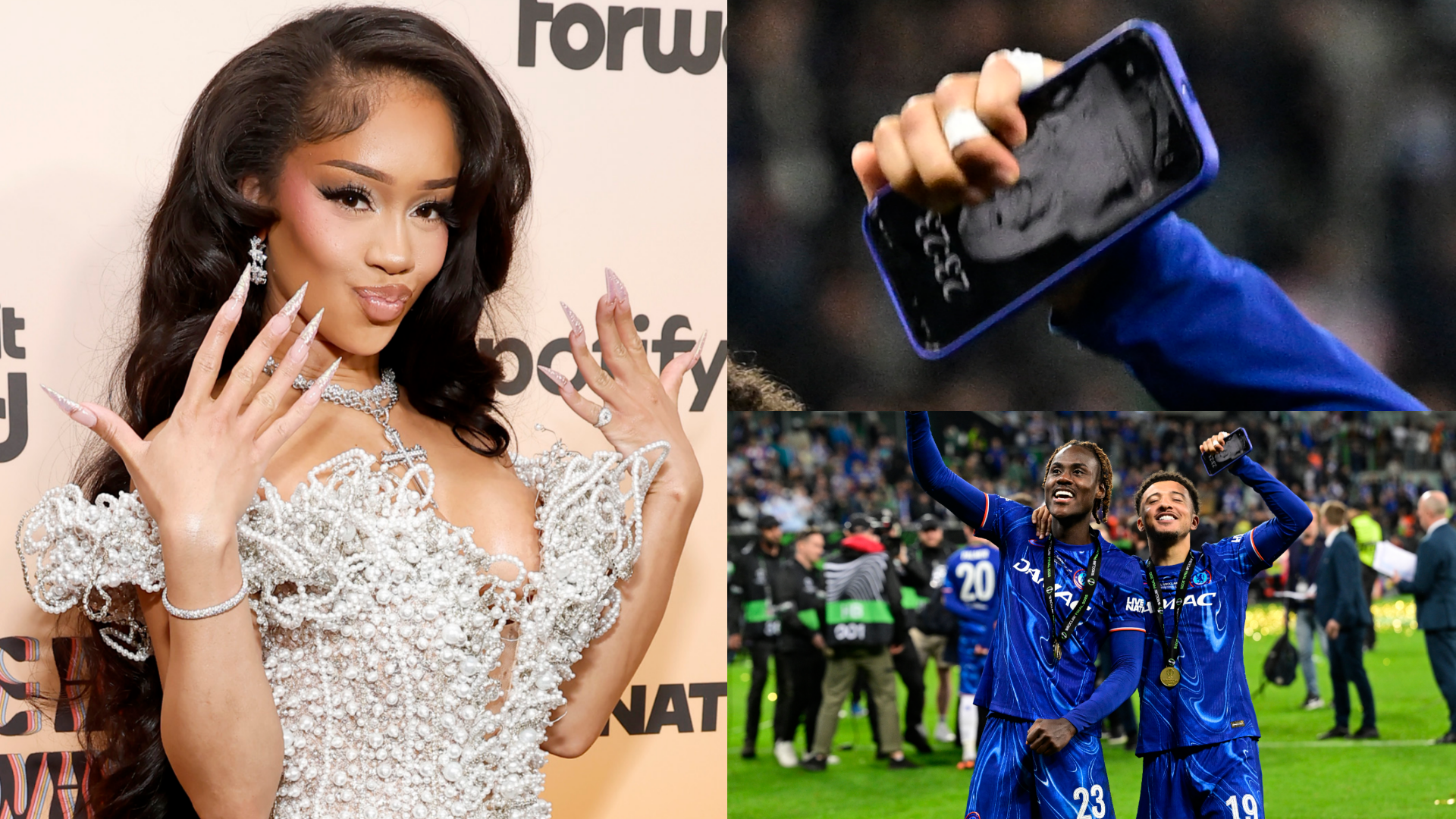 More than friends? Jadon Sancho drops another Saweetie romance hint with lock screen reveal during Chelsea’s Conference League trophy-winning celebrations | Goal.com UK
