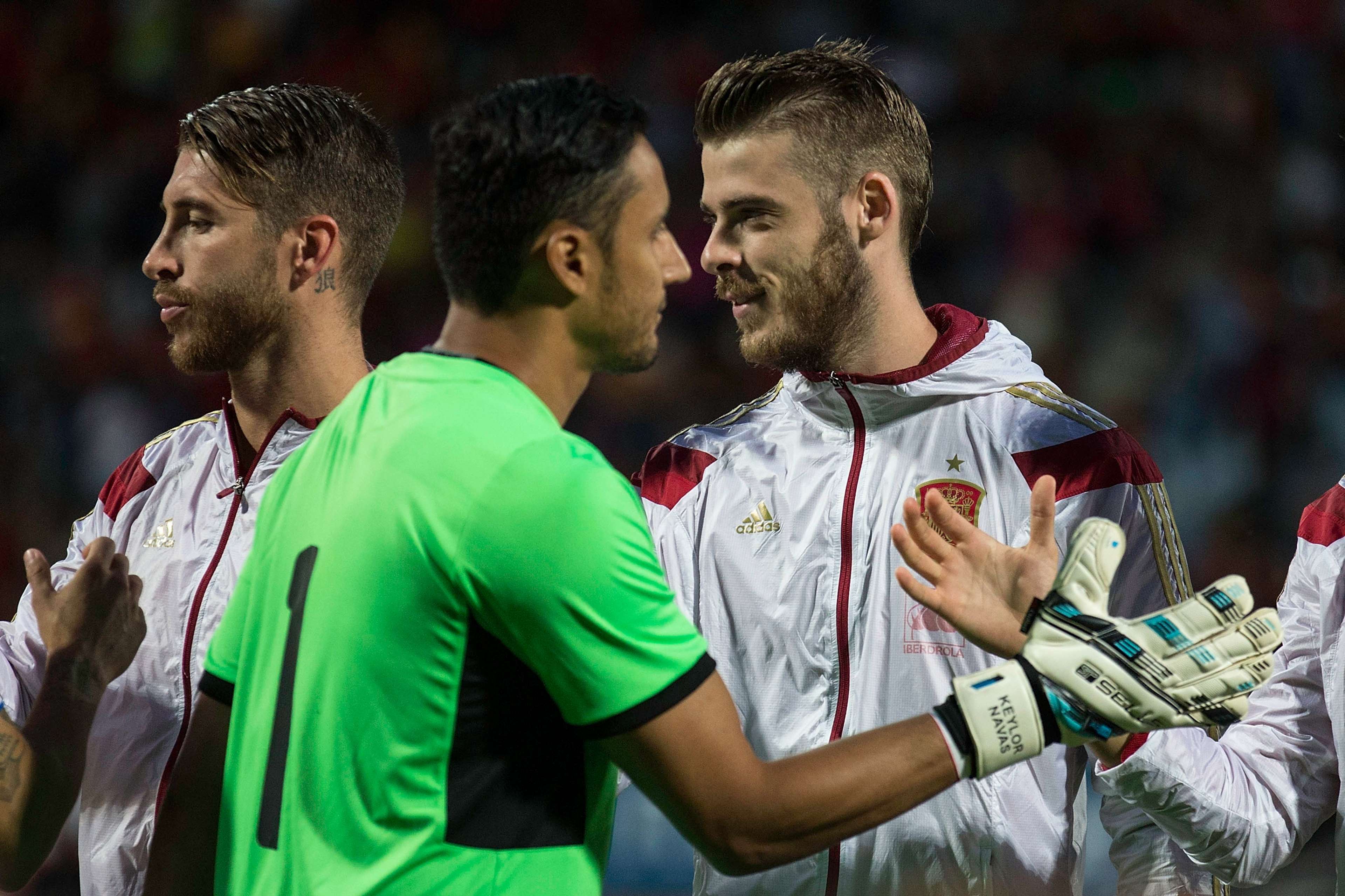 Keylor Navas, David De Gea and Sergio Ramos before the match Spain-Costa Rica