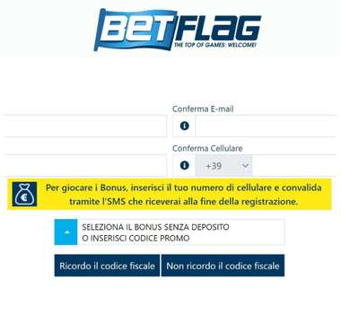 betflag formulario registrazione codice promo