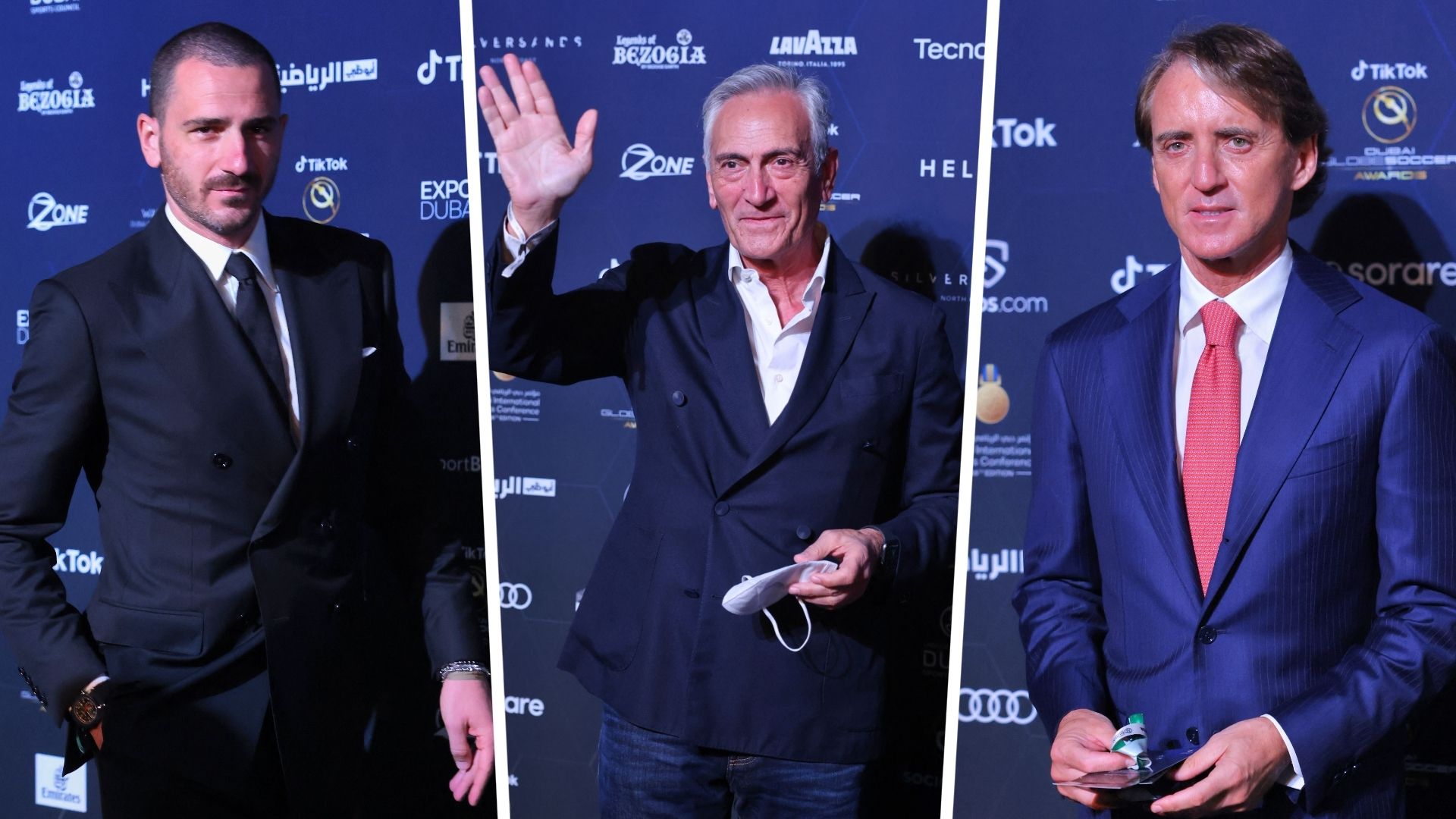 Bonucci Gravina Mancini Globe Soccer Awards