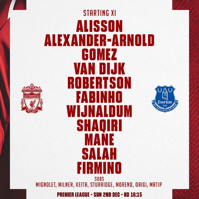 Liverpool vs Everton line up  021218