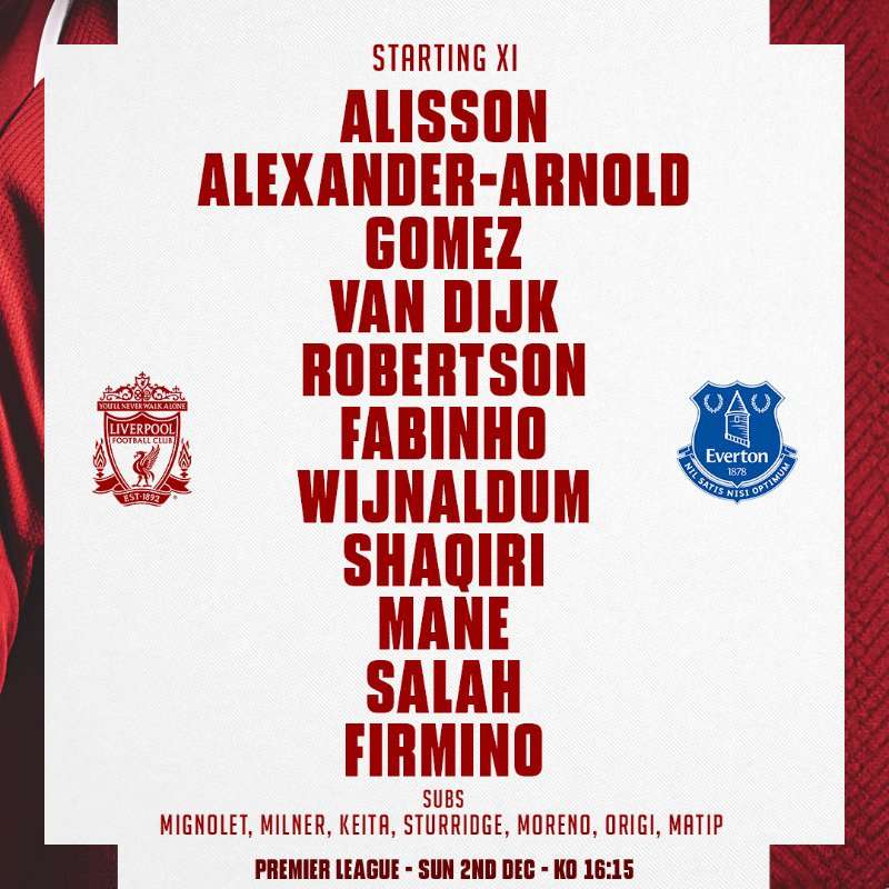 Liverpool vs Everton line up 021218