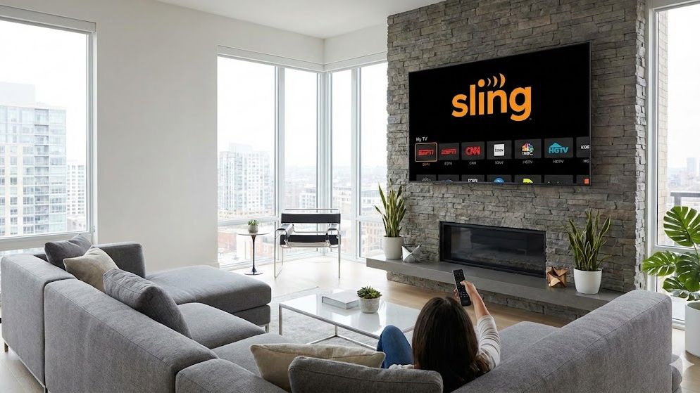 Sling TV interface on TV screen