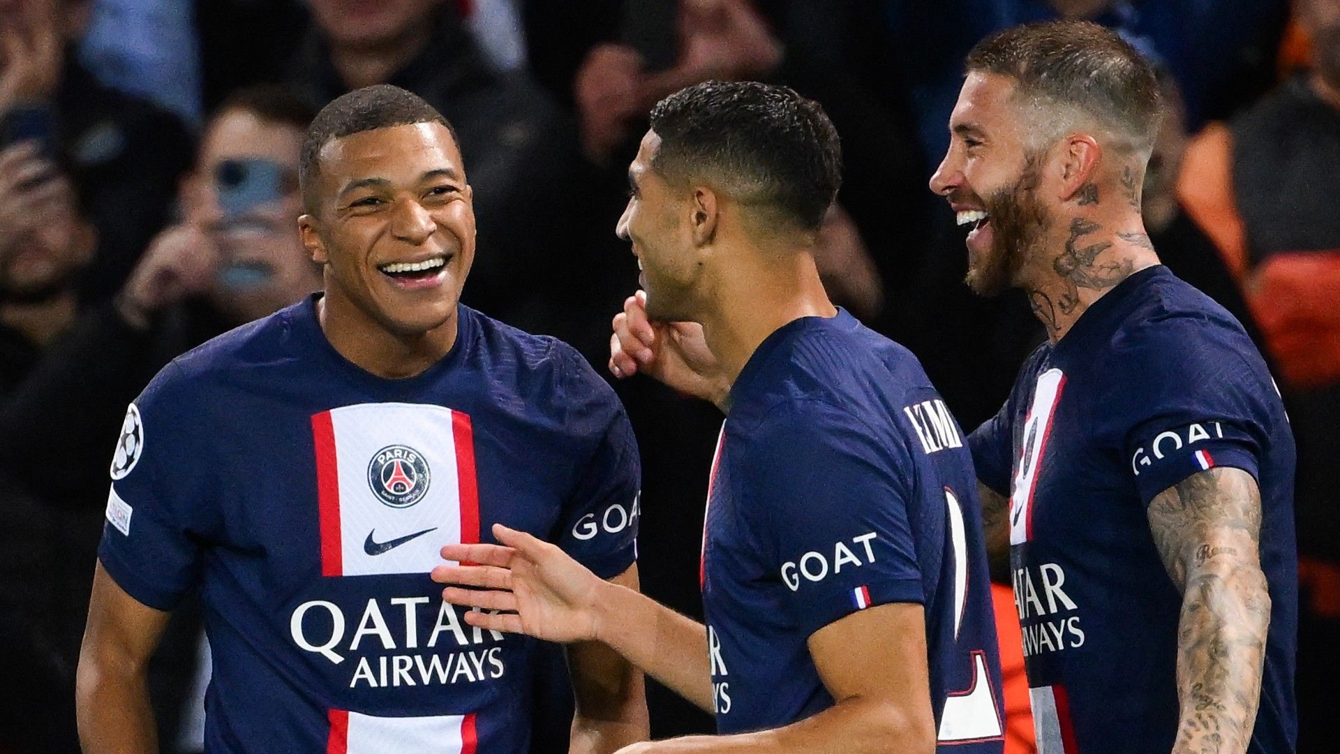 Mbappe (celebrating w: teammates) PSG 2022-23.
