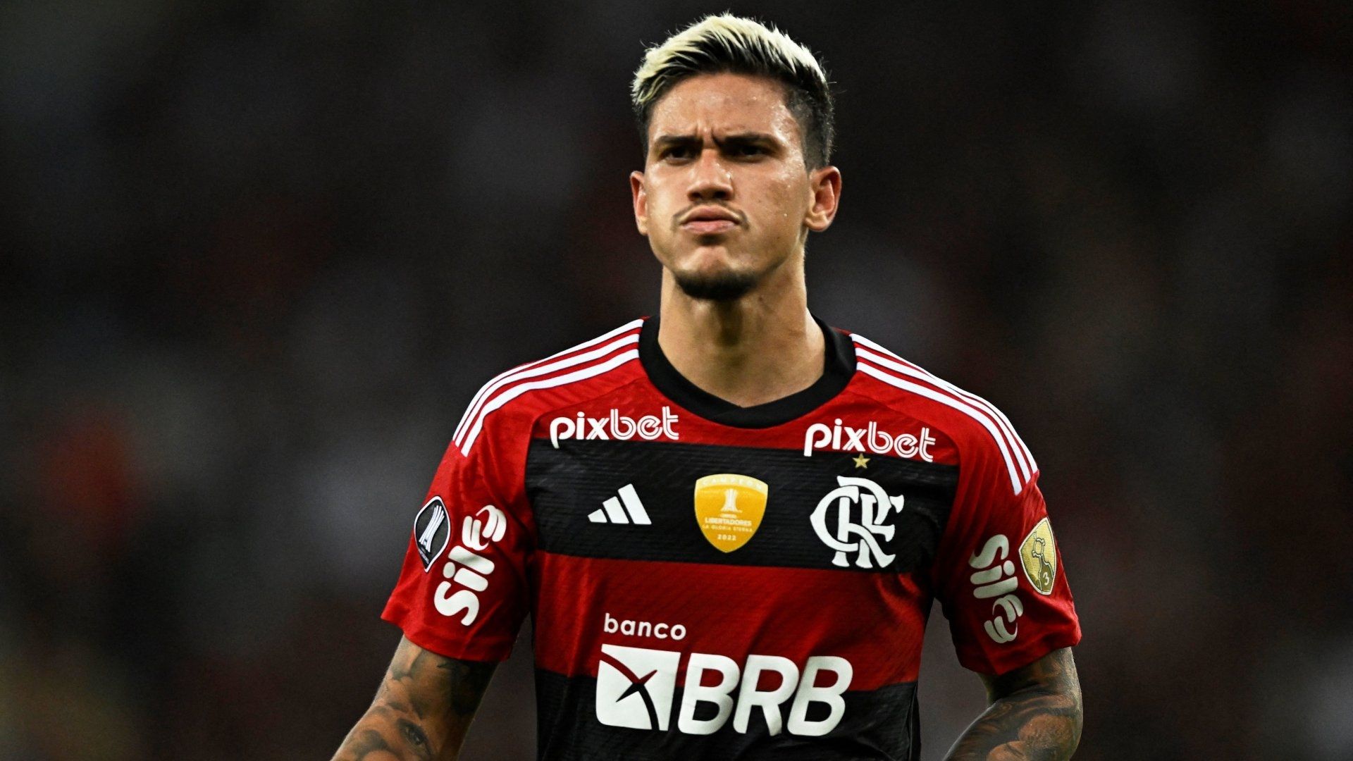 Pedro comemora um dos gols do Flamengo contra o Ñublense, pela Copa Libertadores 2023