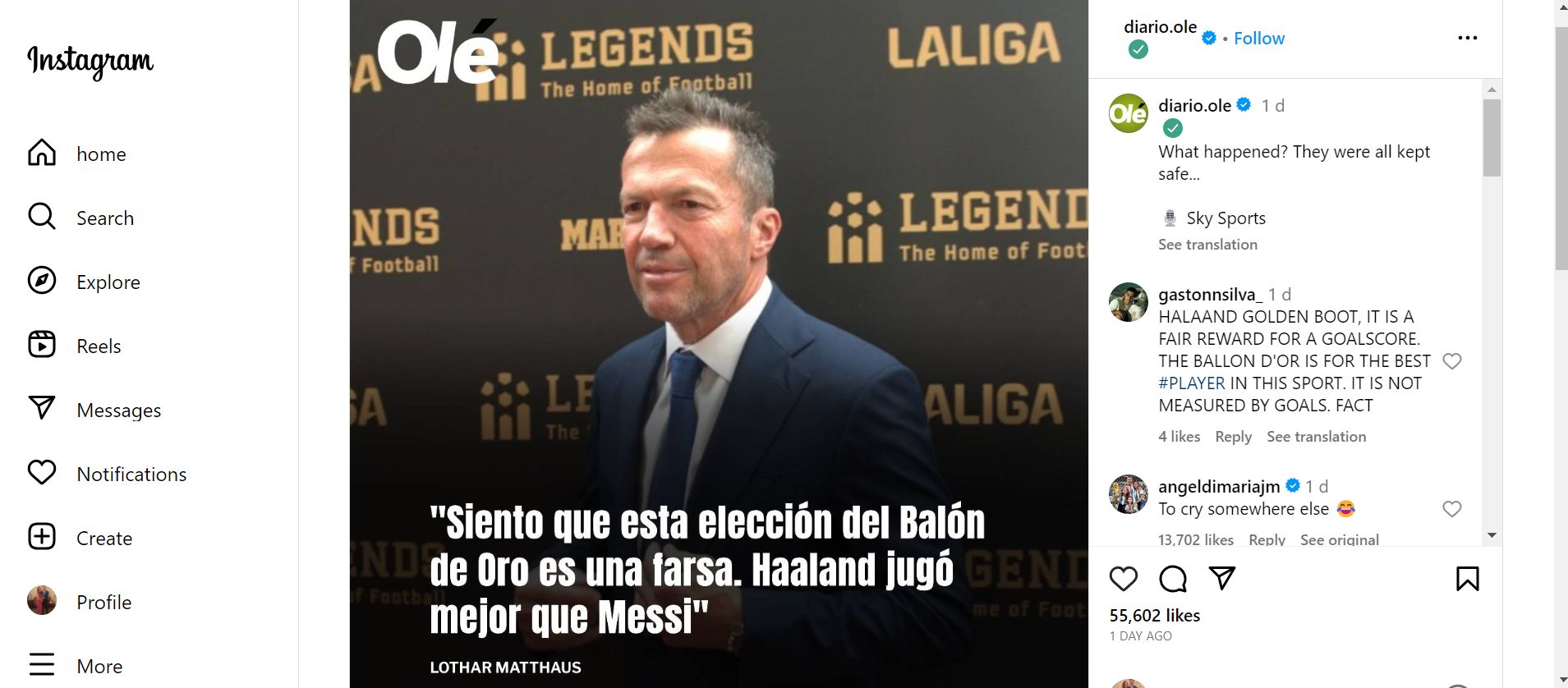 Angel Di Maria trolls Lothar Matthaus for anti-Lionel Messi remarks