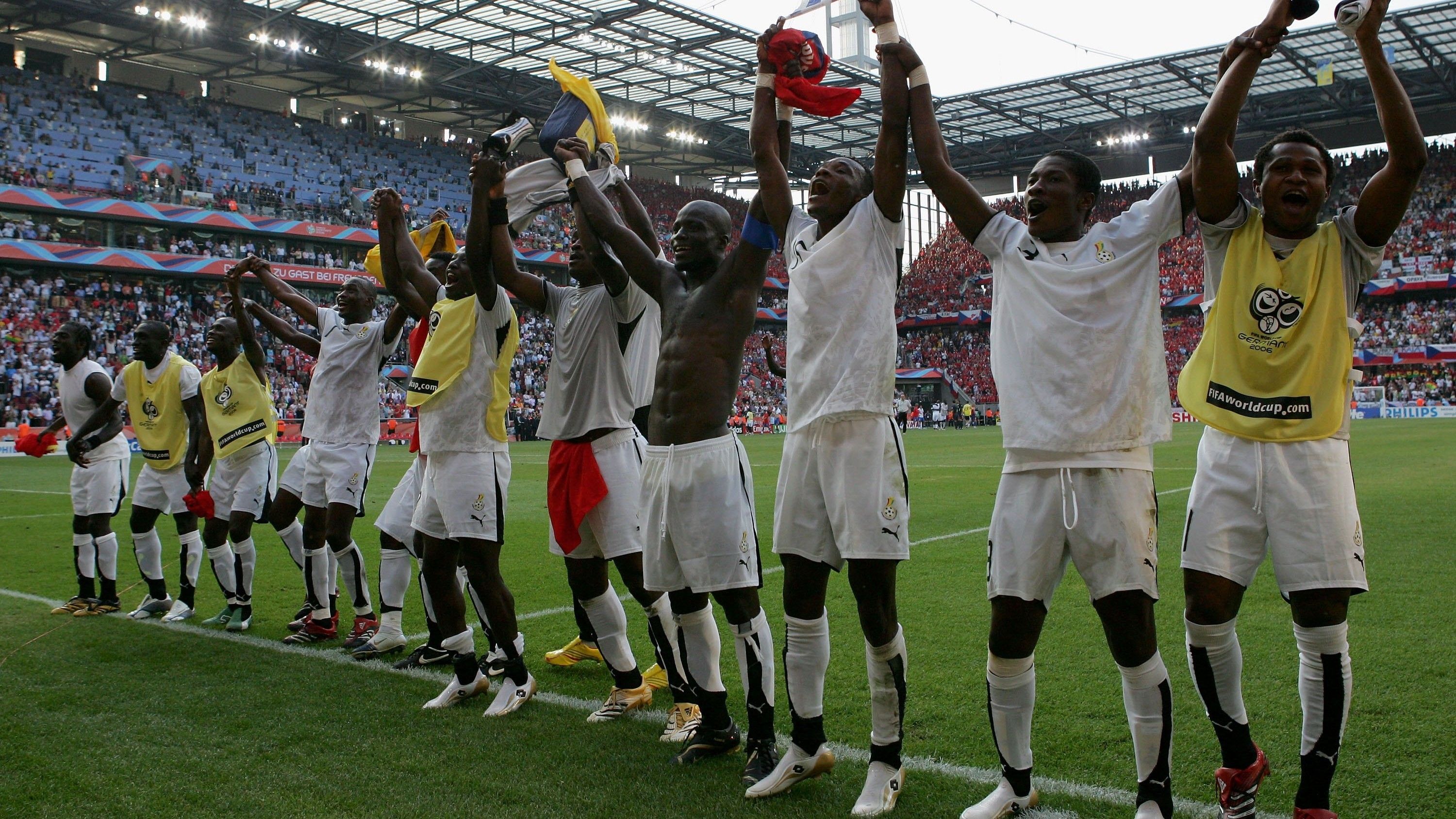 Ghana celebrate winning a 2006 World Cup group match