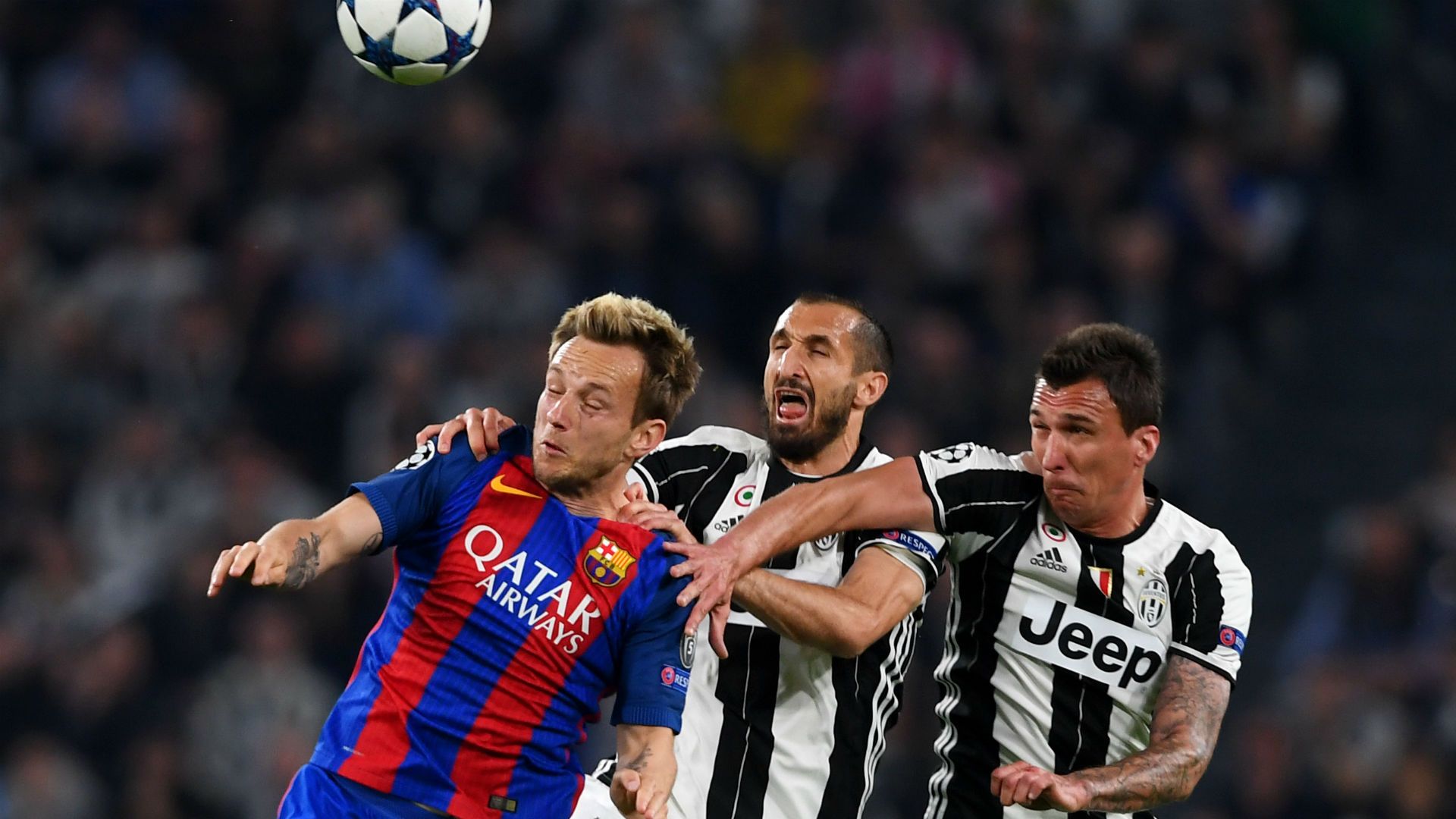 ivan rakitic giorgio chiellini mario mandzukic - juventus barcelona - champions league - 11042017
