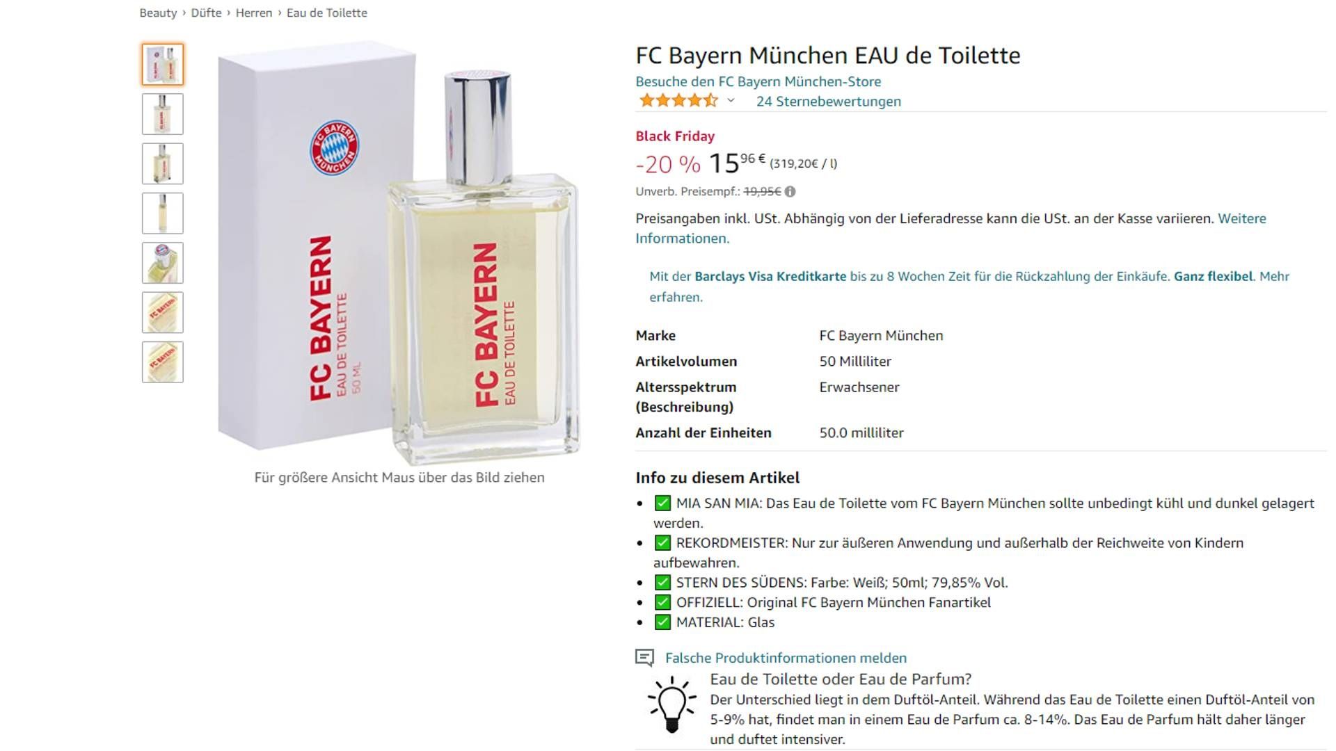 FC Bayern EAU de Toilette Amazon