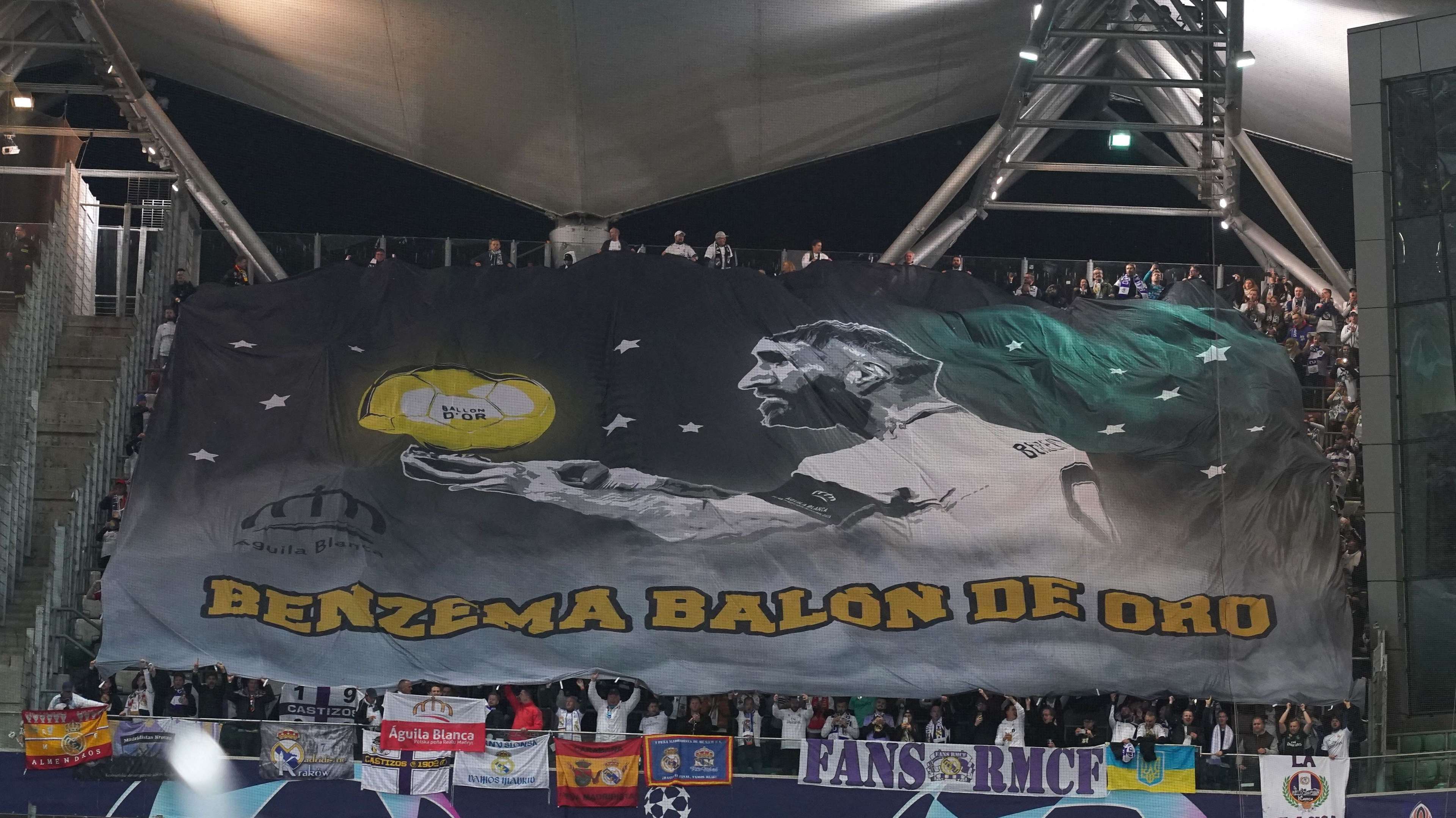 Real Madrid fans Karim Benzema Ballon d'Or banner 2022-23
