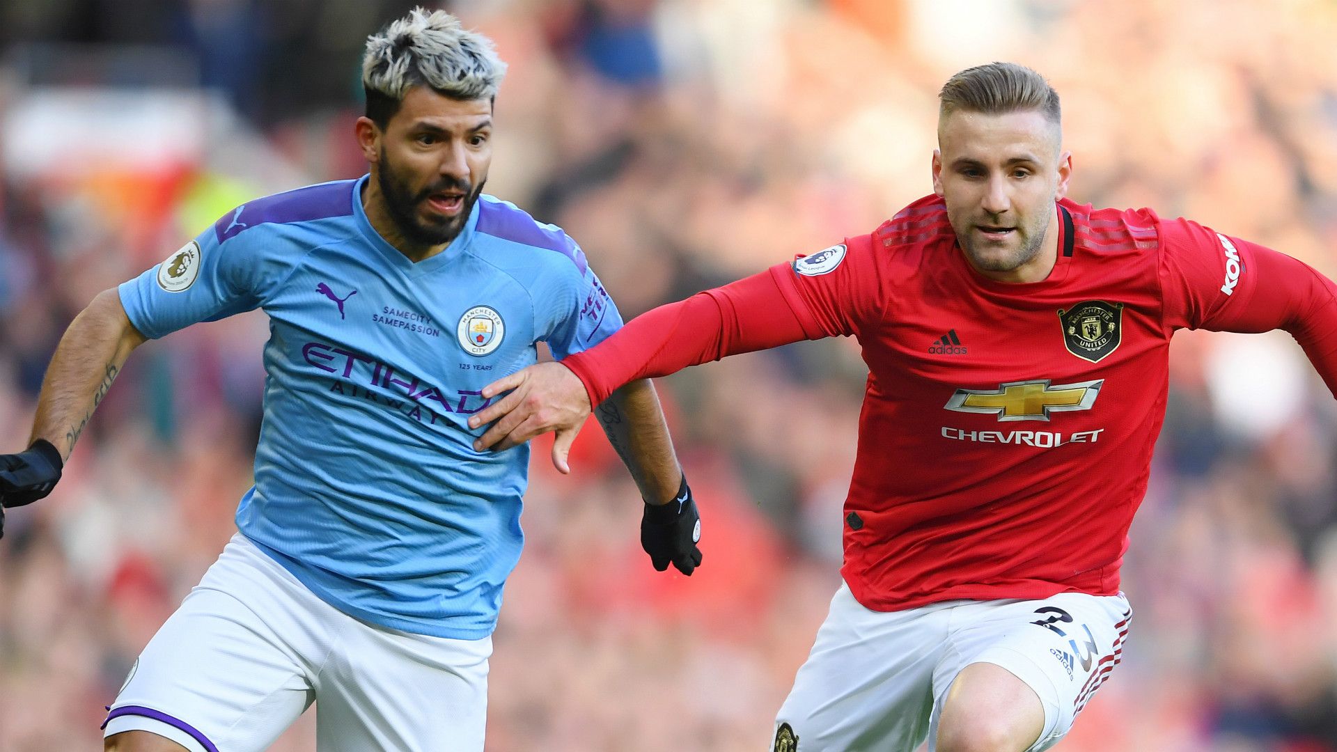 Sergio Aguero Luke Shaw Manchester City Manchester United 2019-20