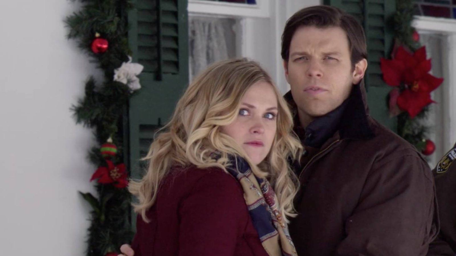 Eliza Taylor and Jake Lacy, in Christmas Inheritance. 