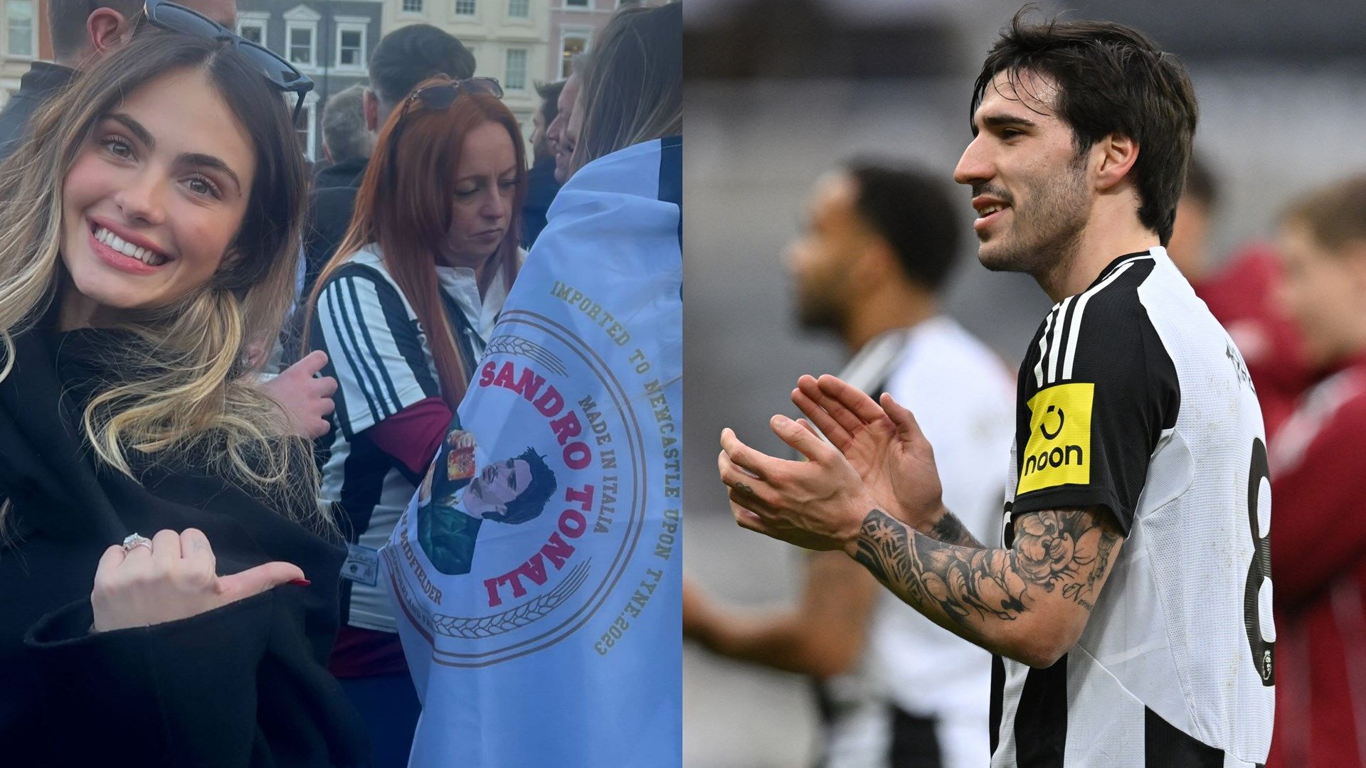 Sandro Tonali's fiancee Juliette Pastore mixes with Newcastle fans in massive Covent Garden takeover as Magpies prepare for Carabao Cup final | Goal.com UK