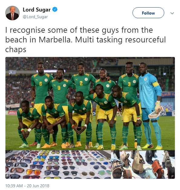 Alan Sugar Senegal Tweet