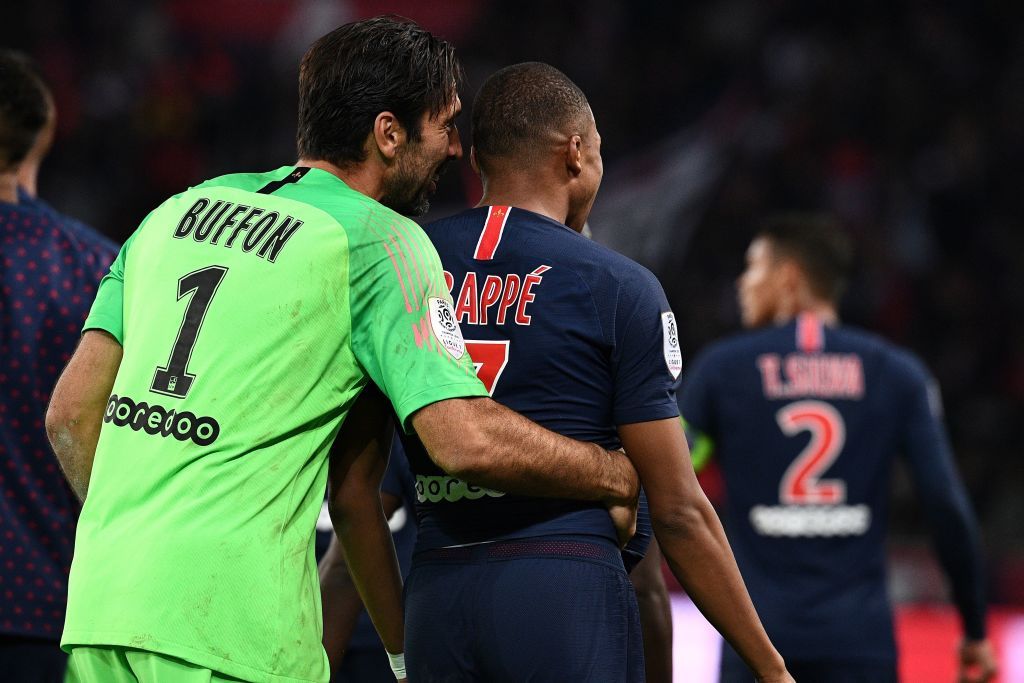 Kylian Mbappe and Gianluigi Buffon