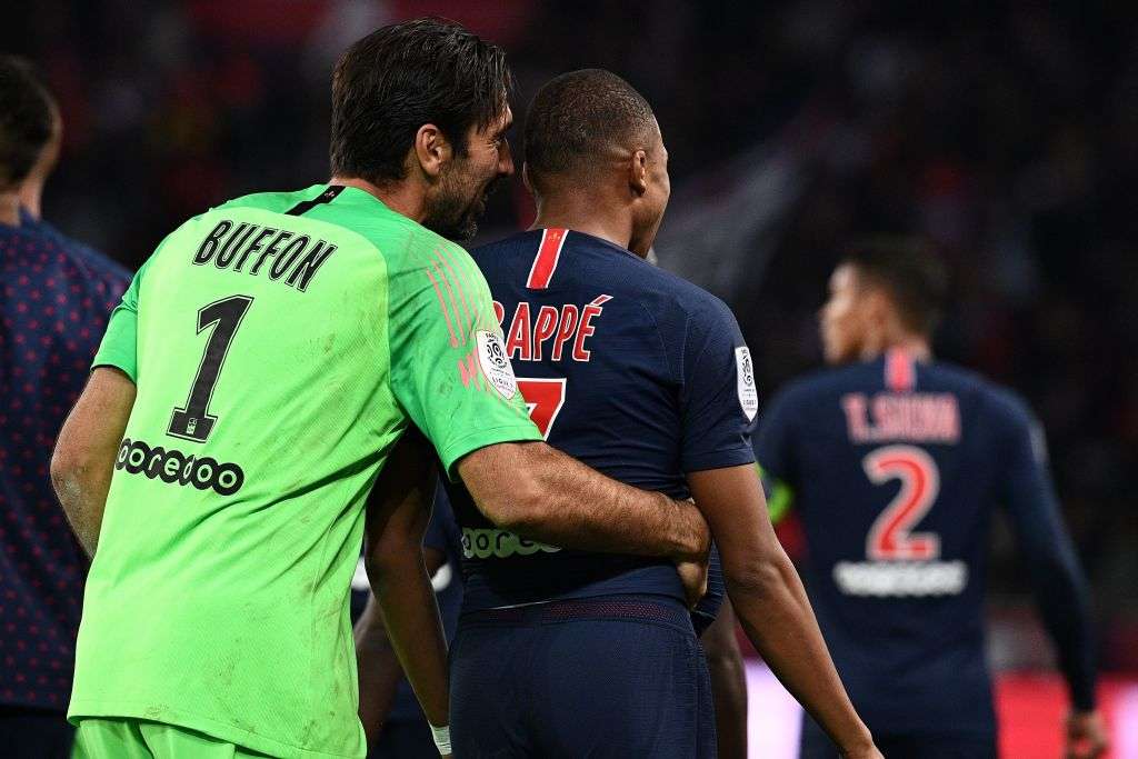 Kylian Mbappe and Gianluigi Buffon