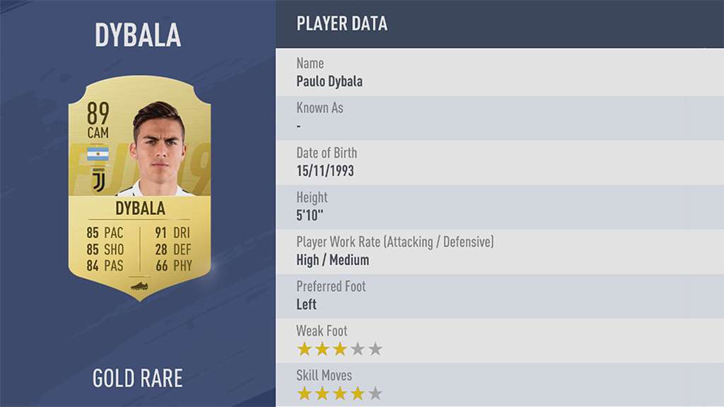 FIFA 19 overall Dybala