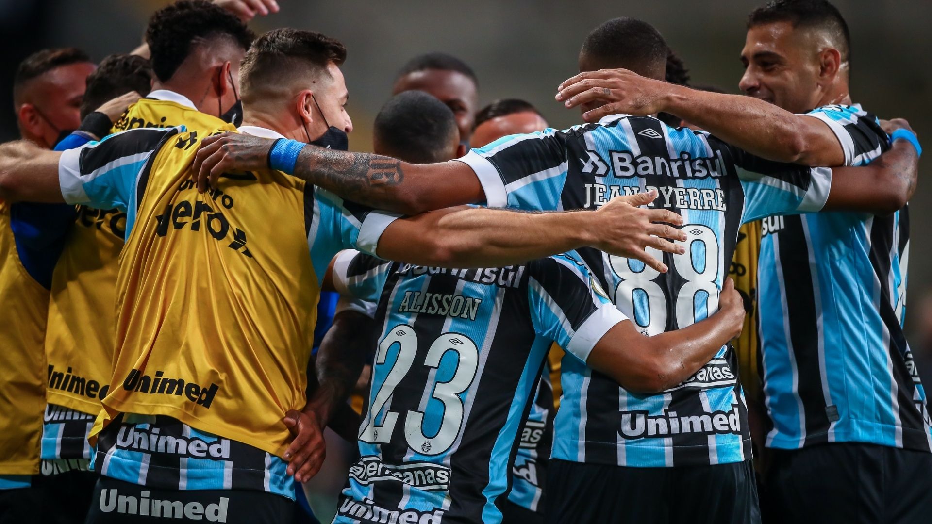 Jogadores comemoram, Grêmio x Juventude, Brasileirão, 17102021