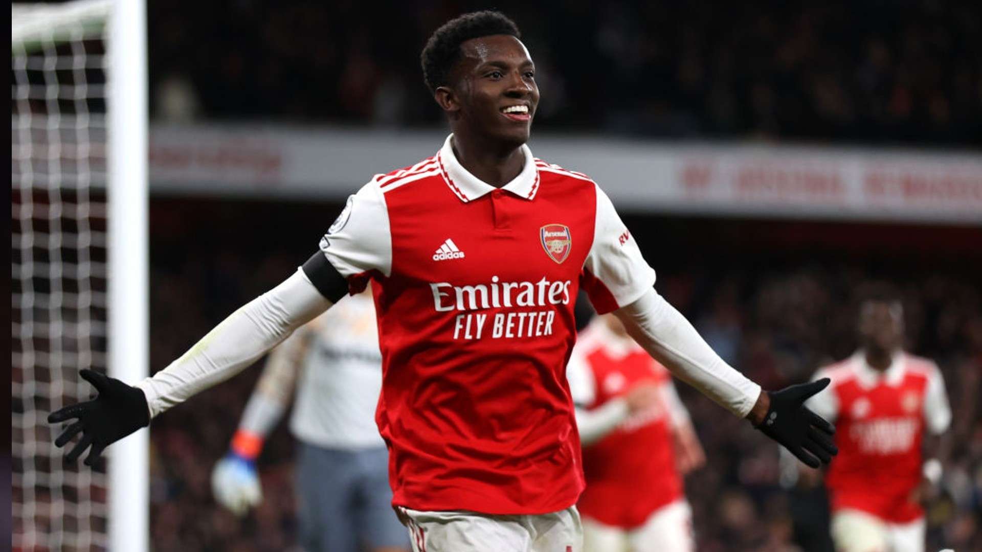 Eddie Nketiah celebrates against West Ham.