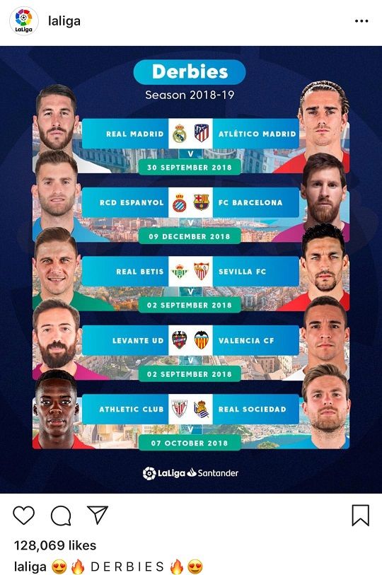 라리가의 유명 '더비' 경기 목록. 사진=라리가 공식 인스타그램