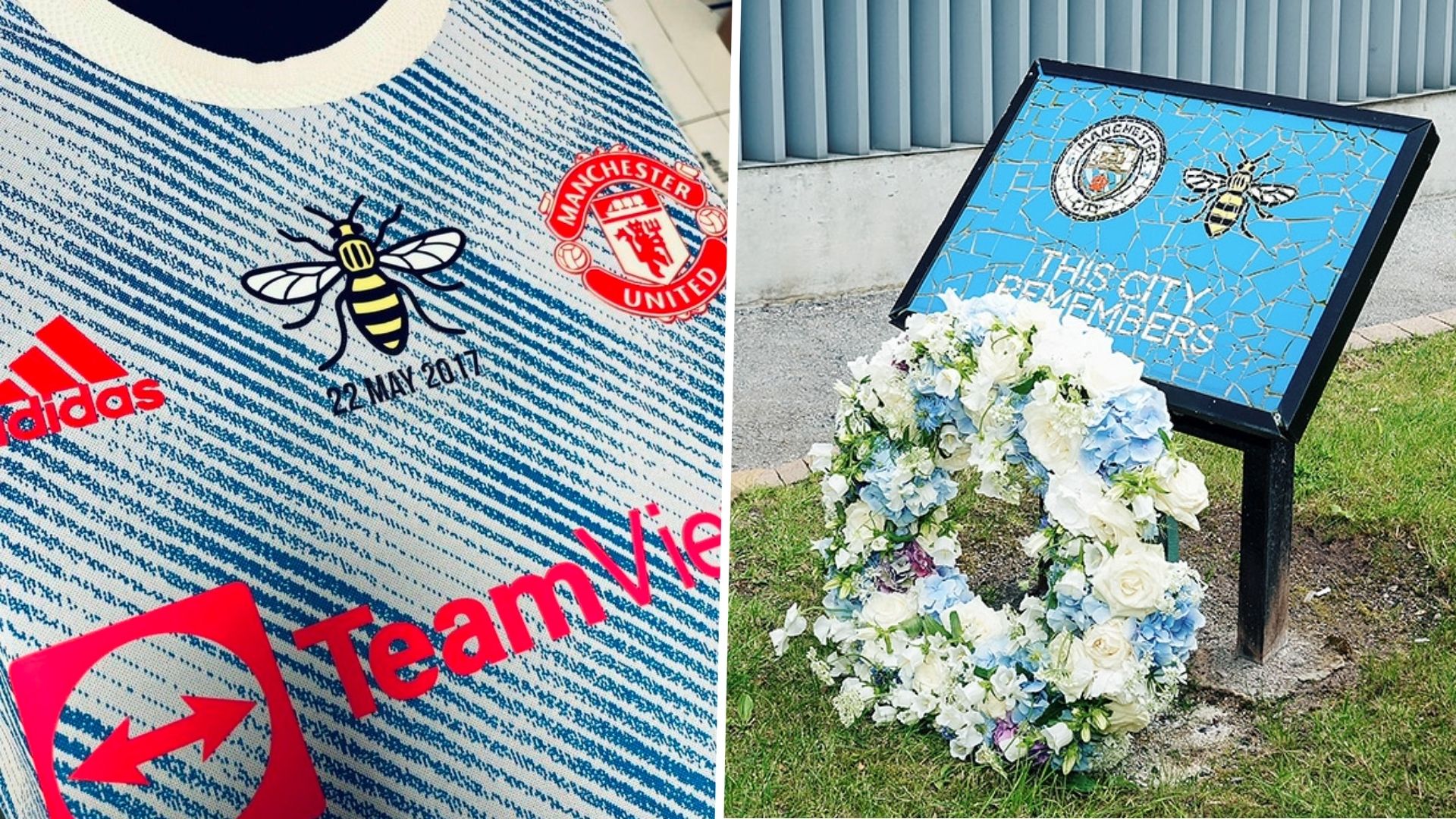 Man Utd bee symbol, Man City memorial