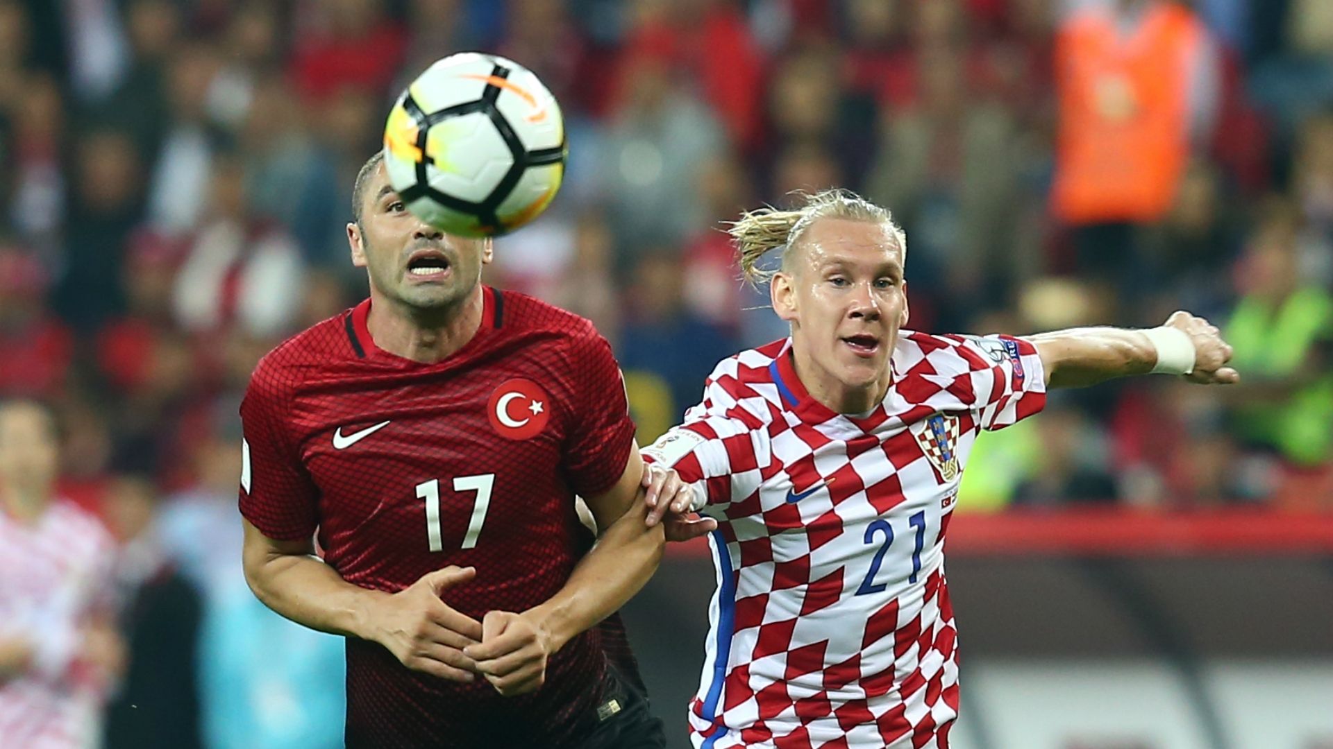 Burak Yilmaz Domagoj Vida Turkey Croatia WCQ 09052017