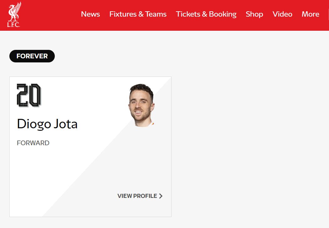 Diogo Jota Liverpool forever squad list