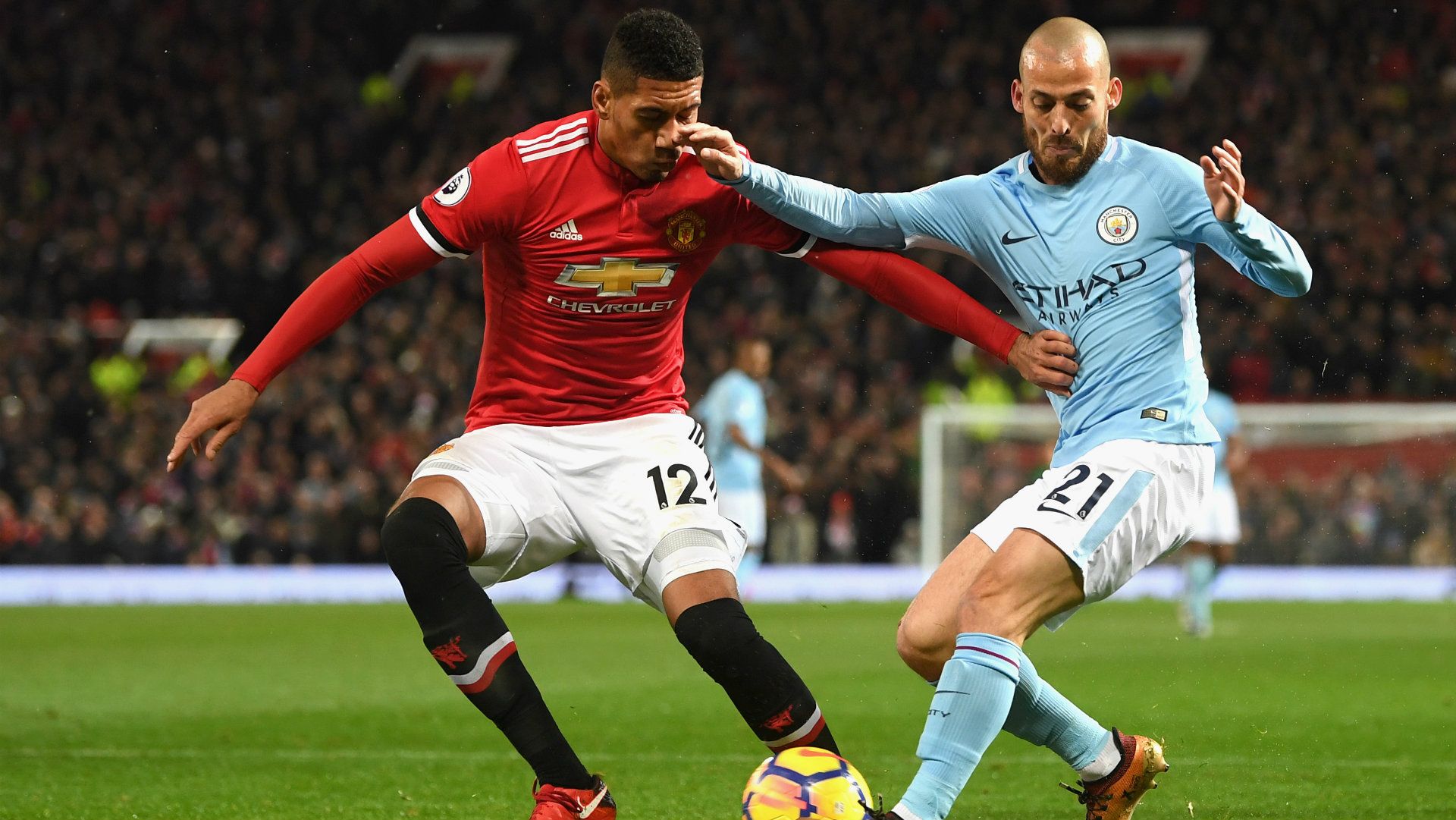 Chris Smalling, David Silva, Manchester United vs Manchester City, 17/18