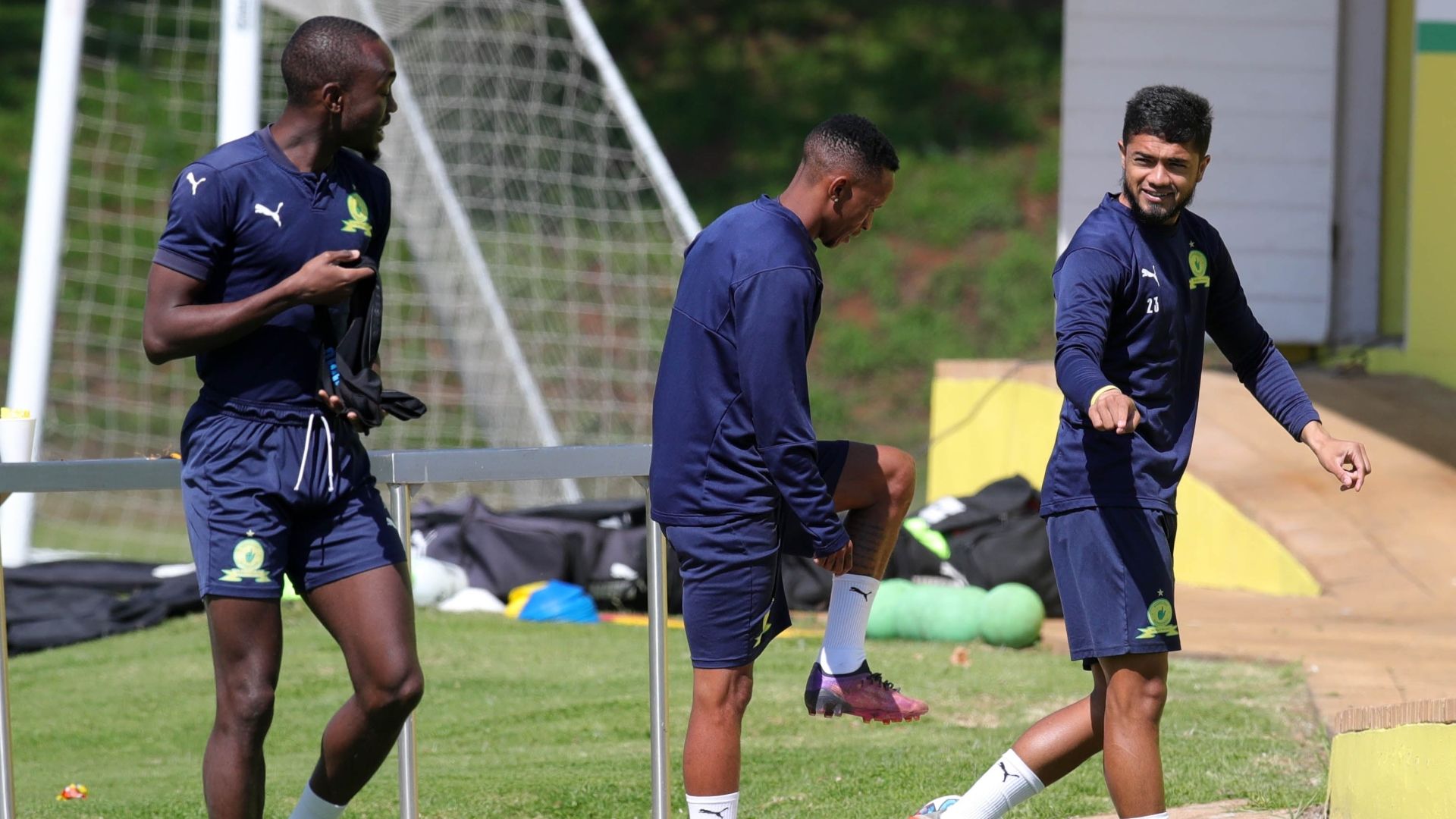 Peter Shalulile, Bradley Ralani and Keletso Makgalwa of Mamelodi Sundowns