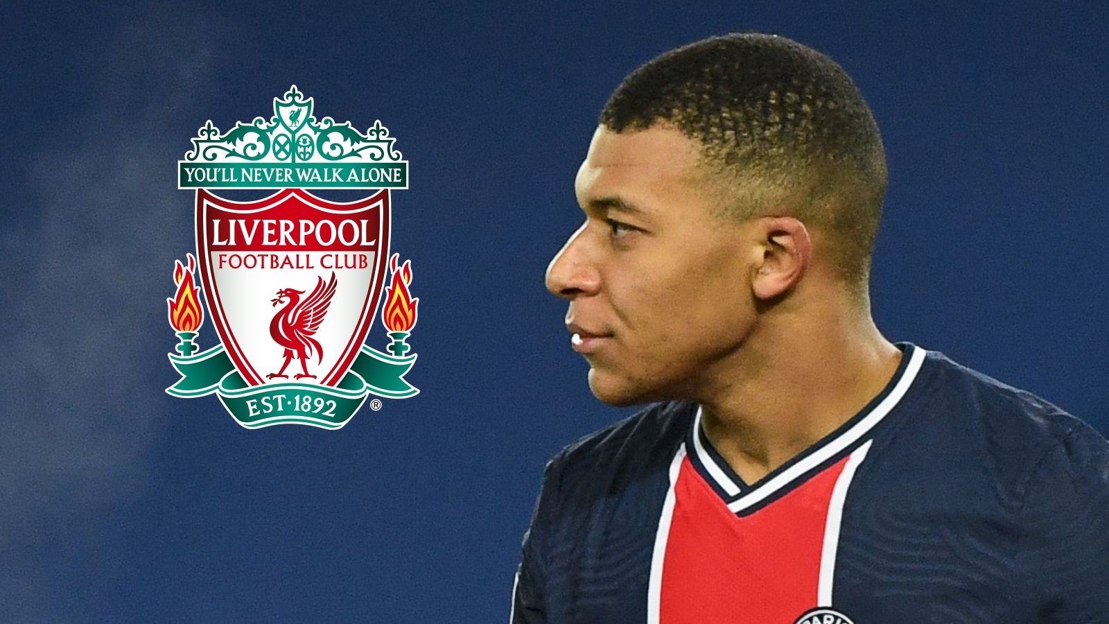 Kylian Mbappe, PSG, Liverpool badge
