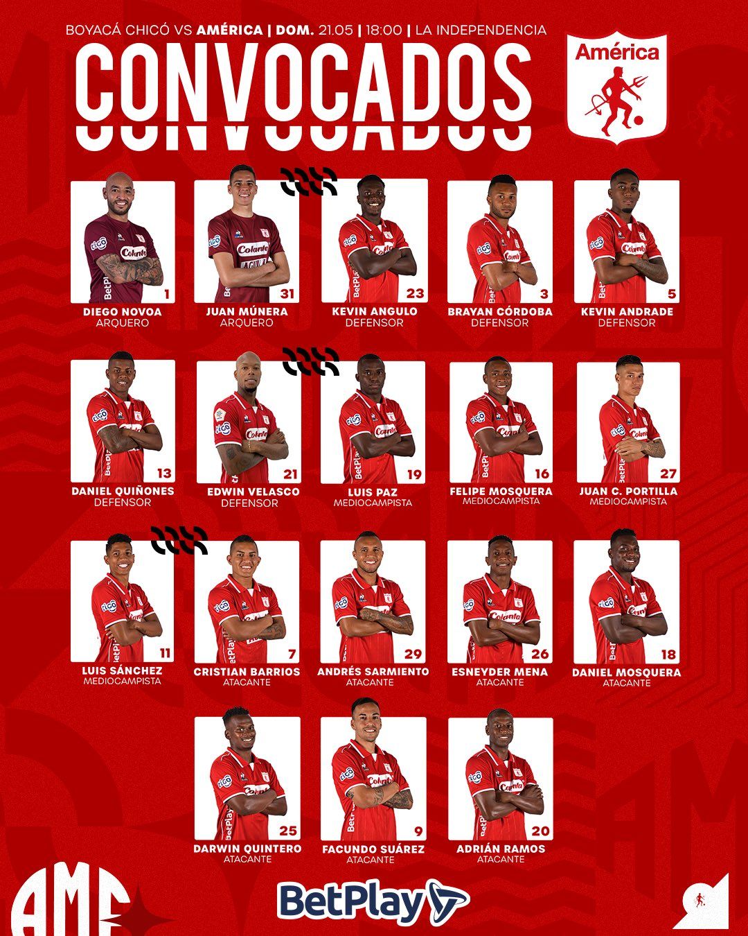 Convocados América de Cali Fecha 21 Liga BetPlay 2023