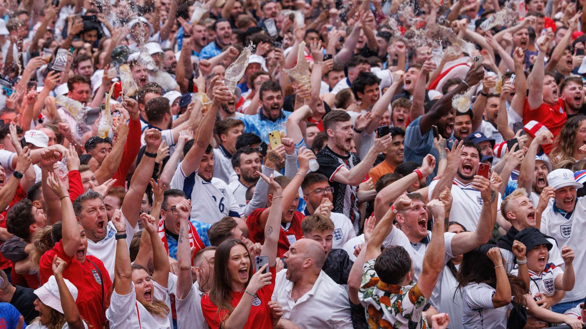 england fans celebrating at watch party
