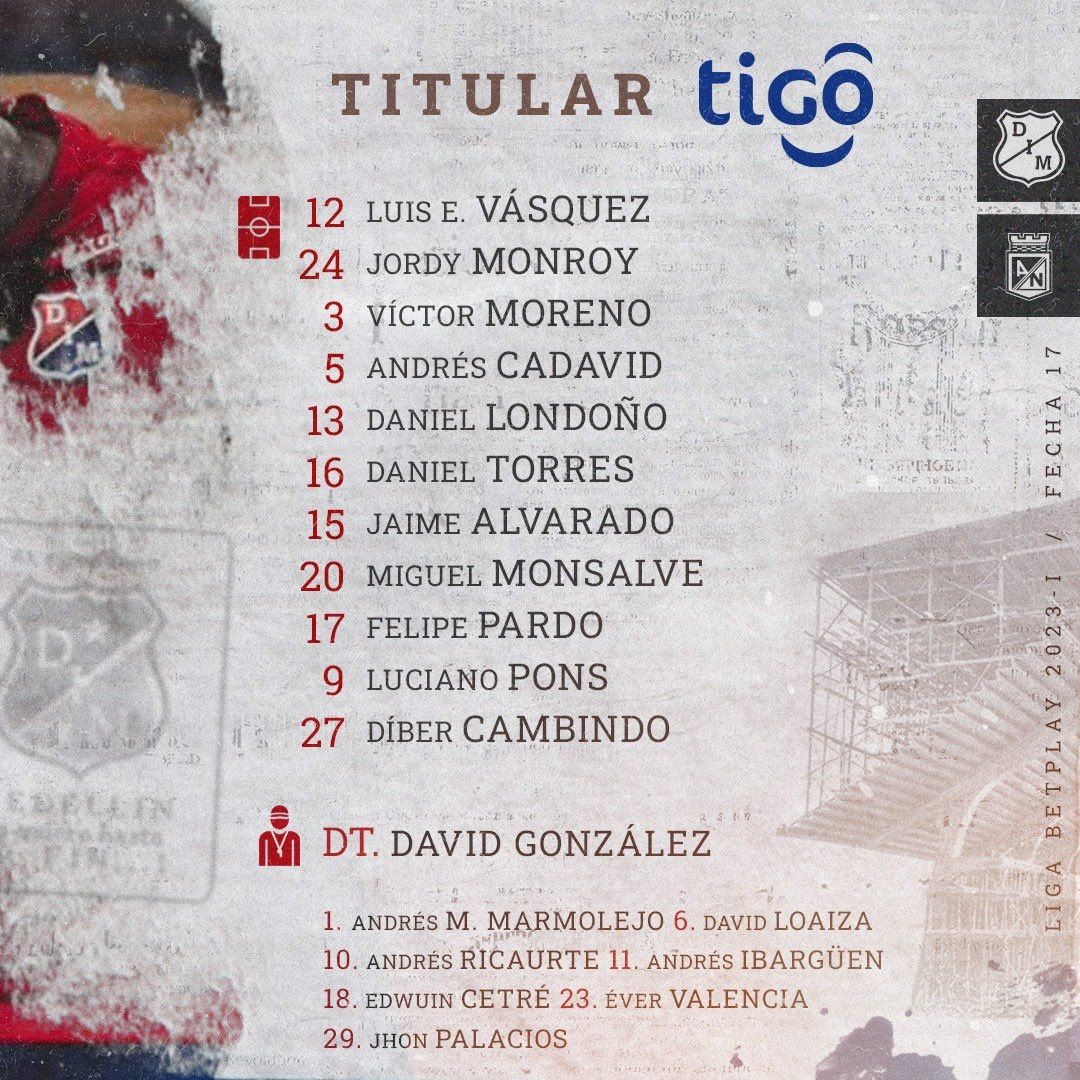 Nómina Medellín Fecha 17 Liga BetPlay 2023