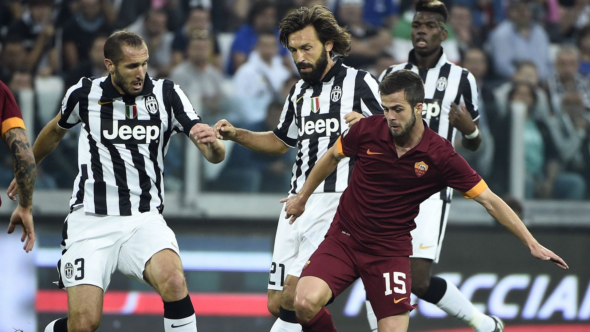 Giorgio Chiellini Andrea Pirlo Miralem Pjanic Juventus Roma