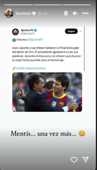 Lionel Messi lie Instagram story 