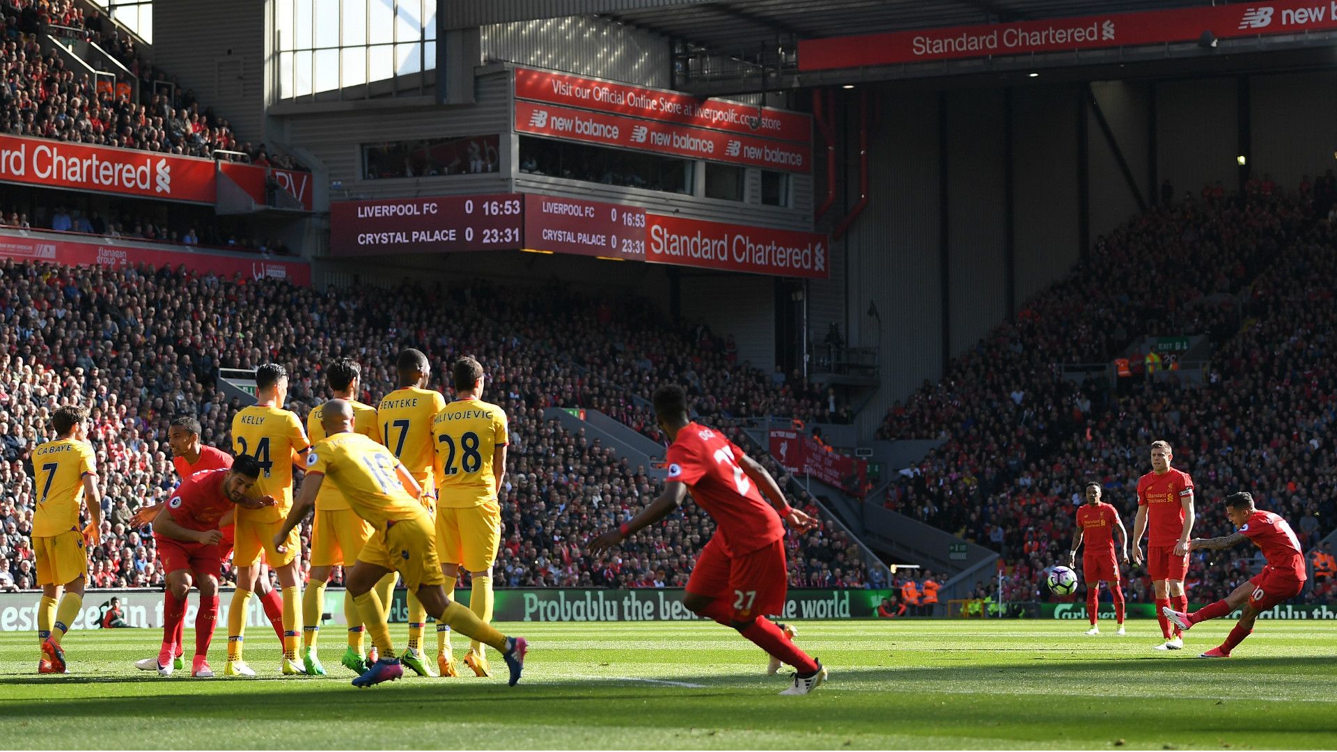 HD Phil Coutinho free kick Liverpool