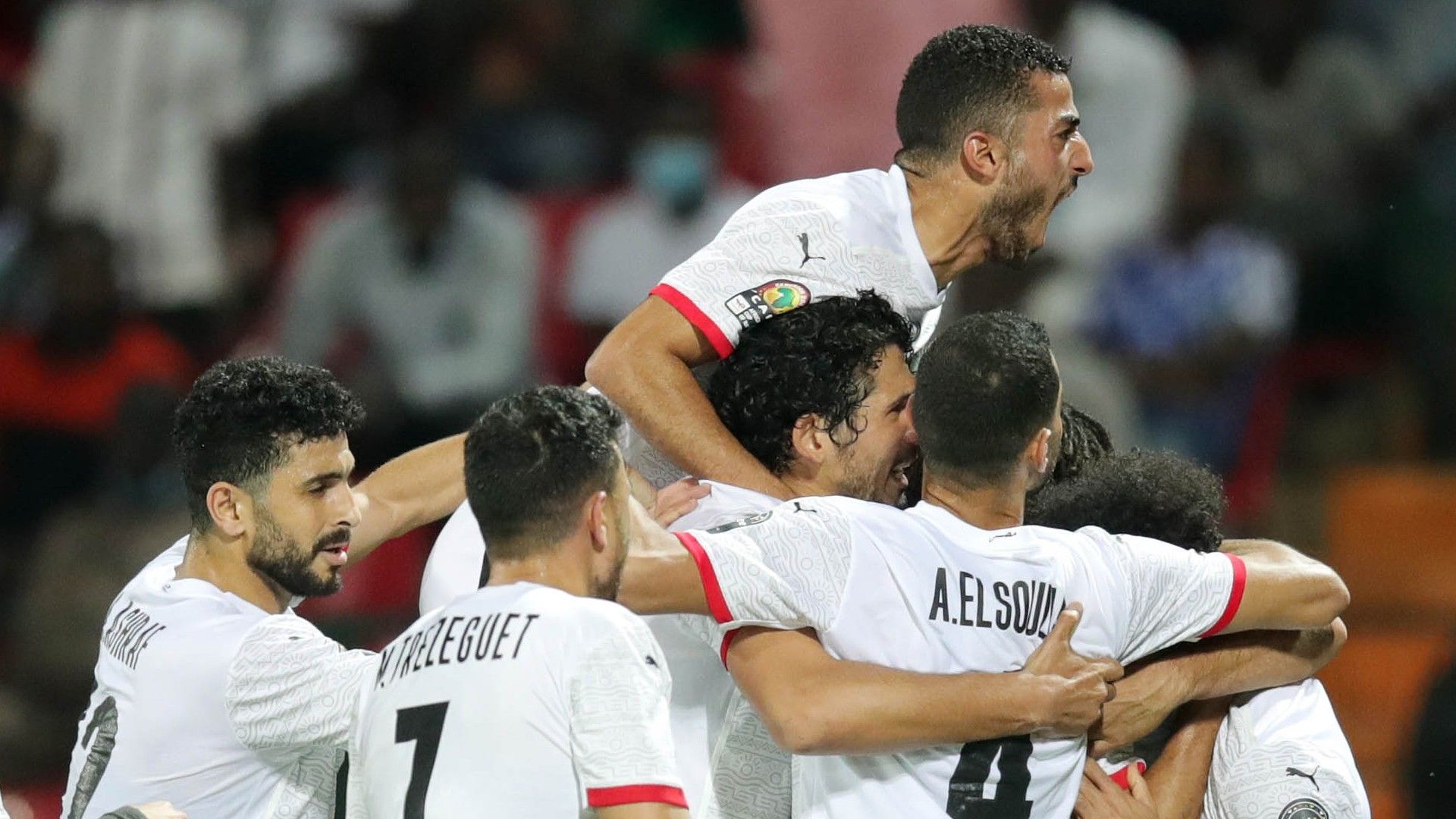 Egypt celebrate Afcon 2021 goal.