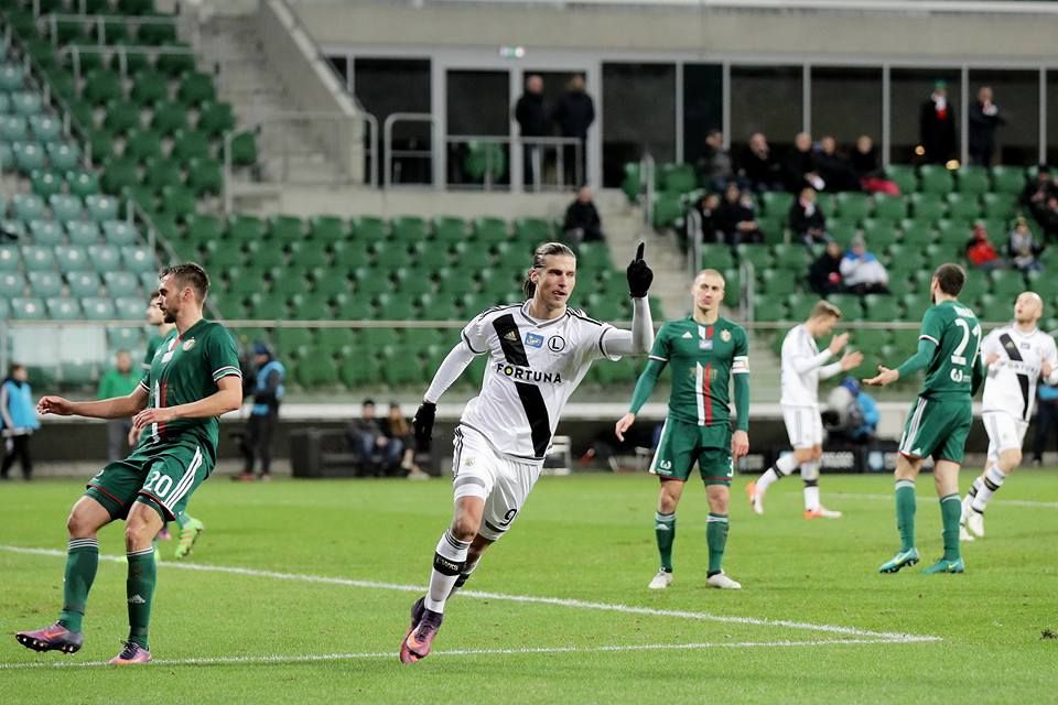 Aleksandar Prijovic celebrates a goal at Slask Wroclaw 0-4 Legia Warszawa