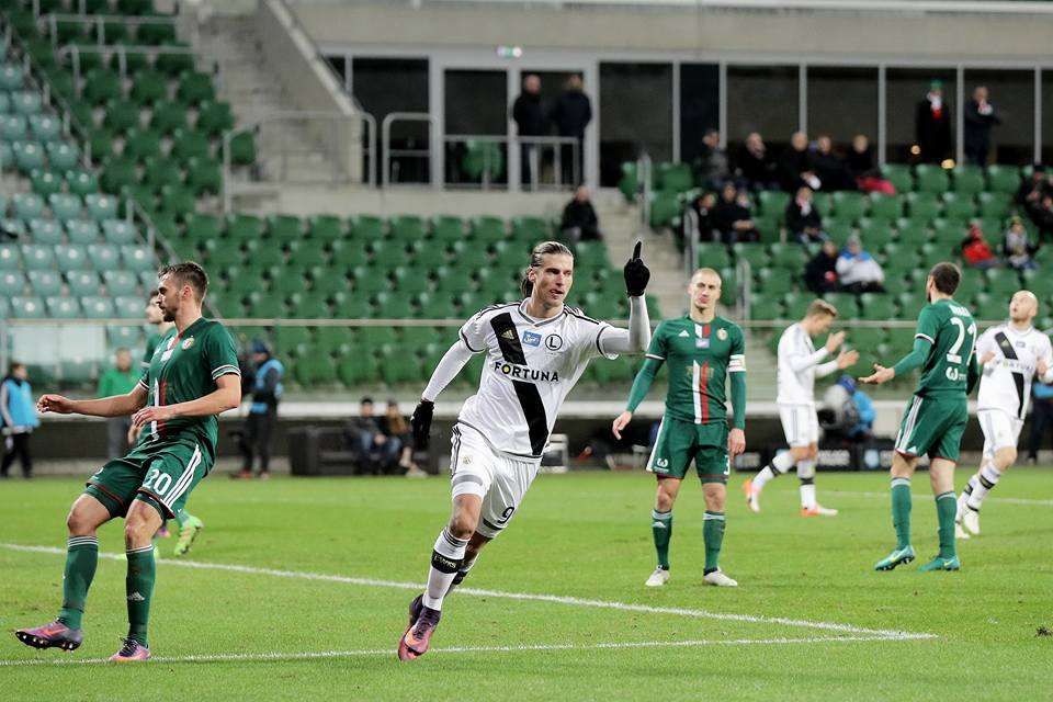 Aleksandar Prijovic celebrates a goal at Slask Wroclaw 0-4 Legia Warszawa